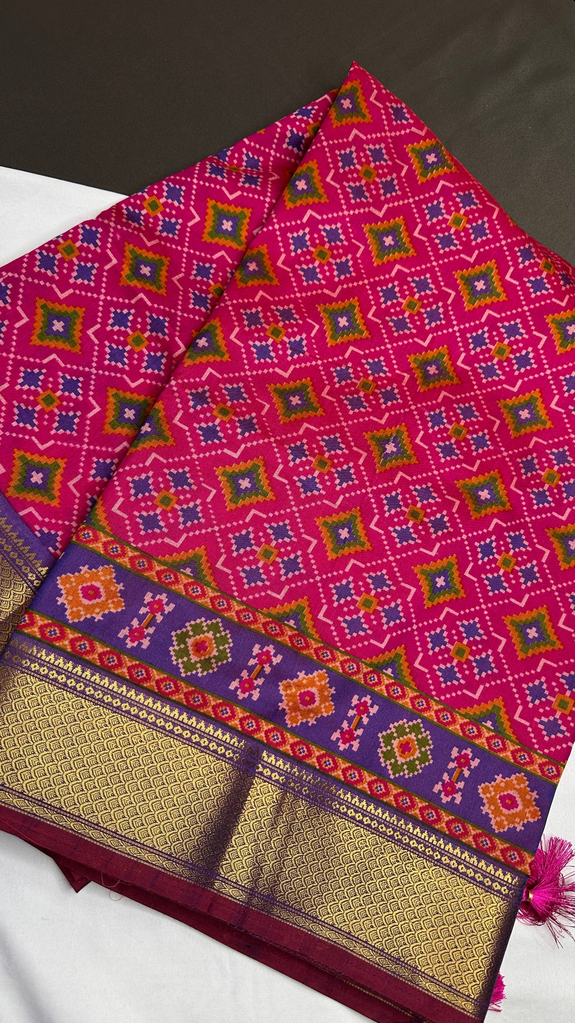 Pink Purple Patola Ikkat Light Weight Silk Saree - 