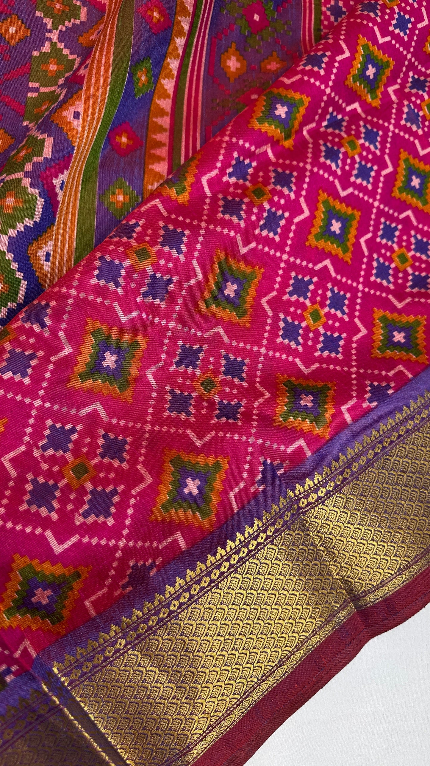 Pink Purple Patola Ikkat Light Weight Silk Saree - 