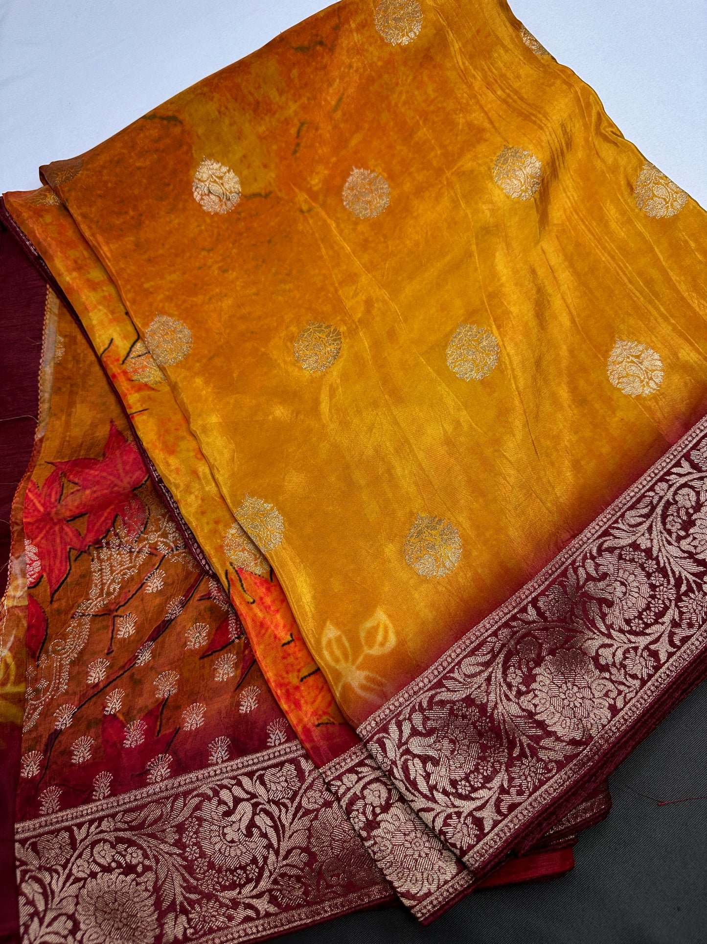 Satin Silk Orange Red Saree - 