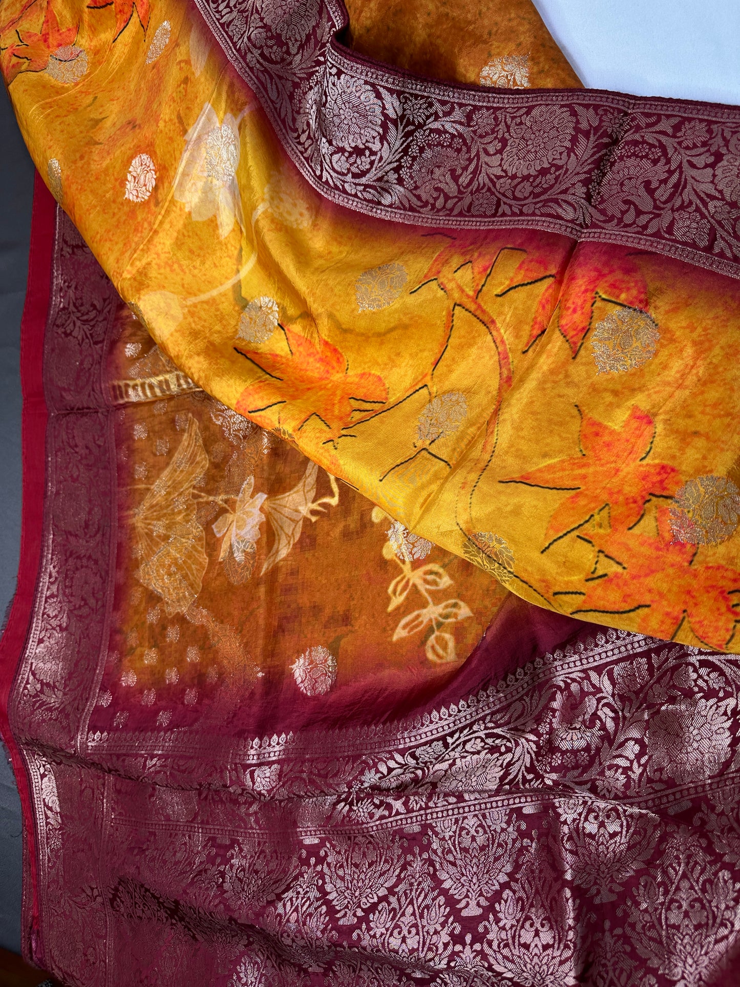 Satin Silk Orange Red Saree - 