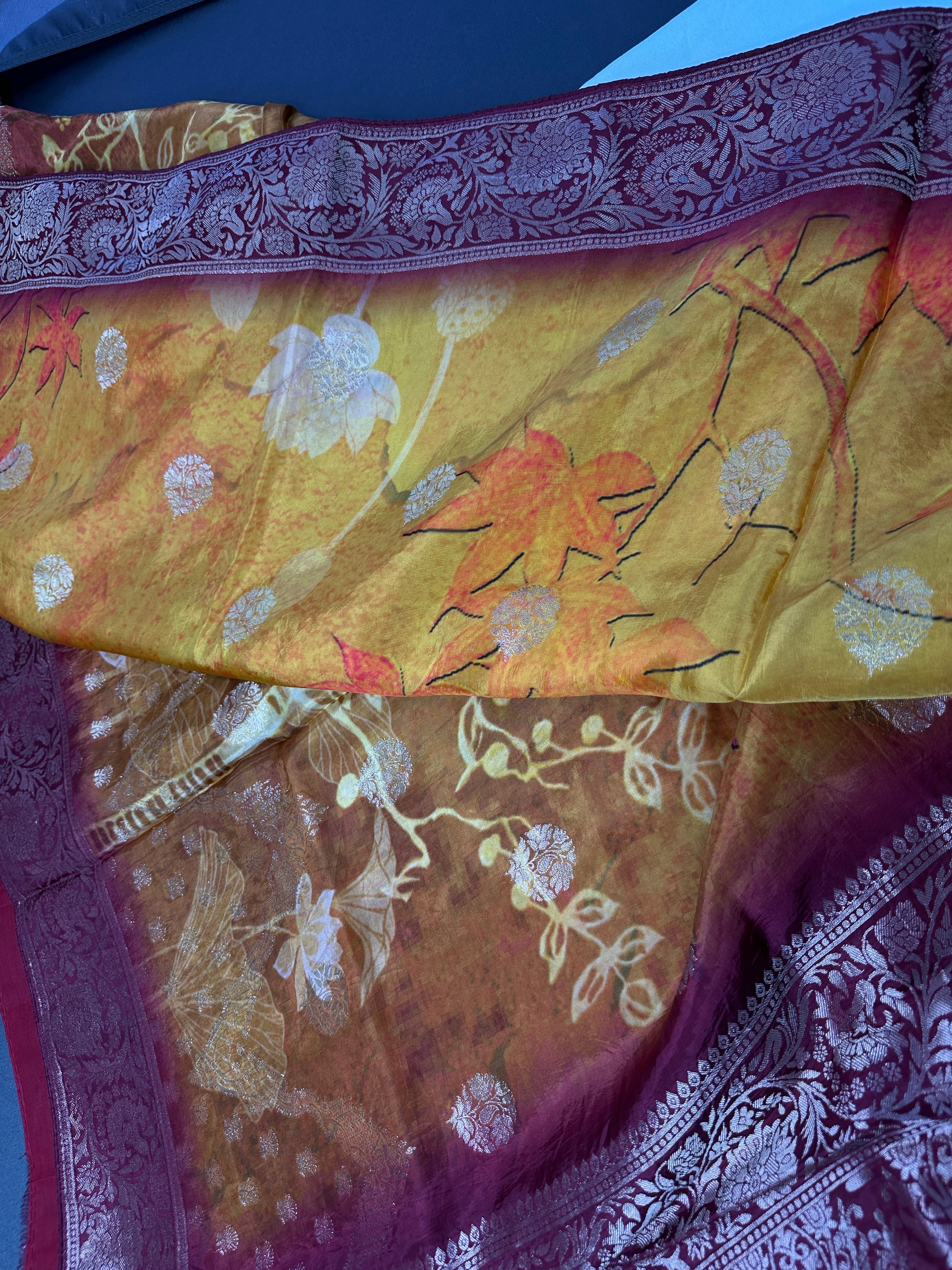 Satin Silk Orange Red Saree - 