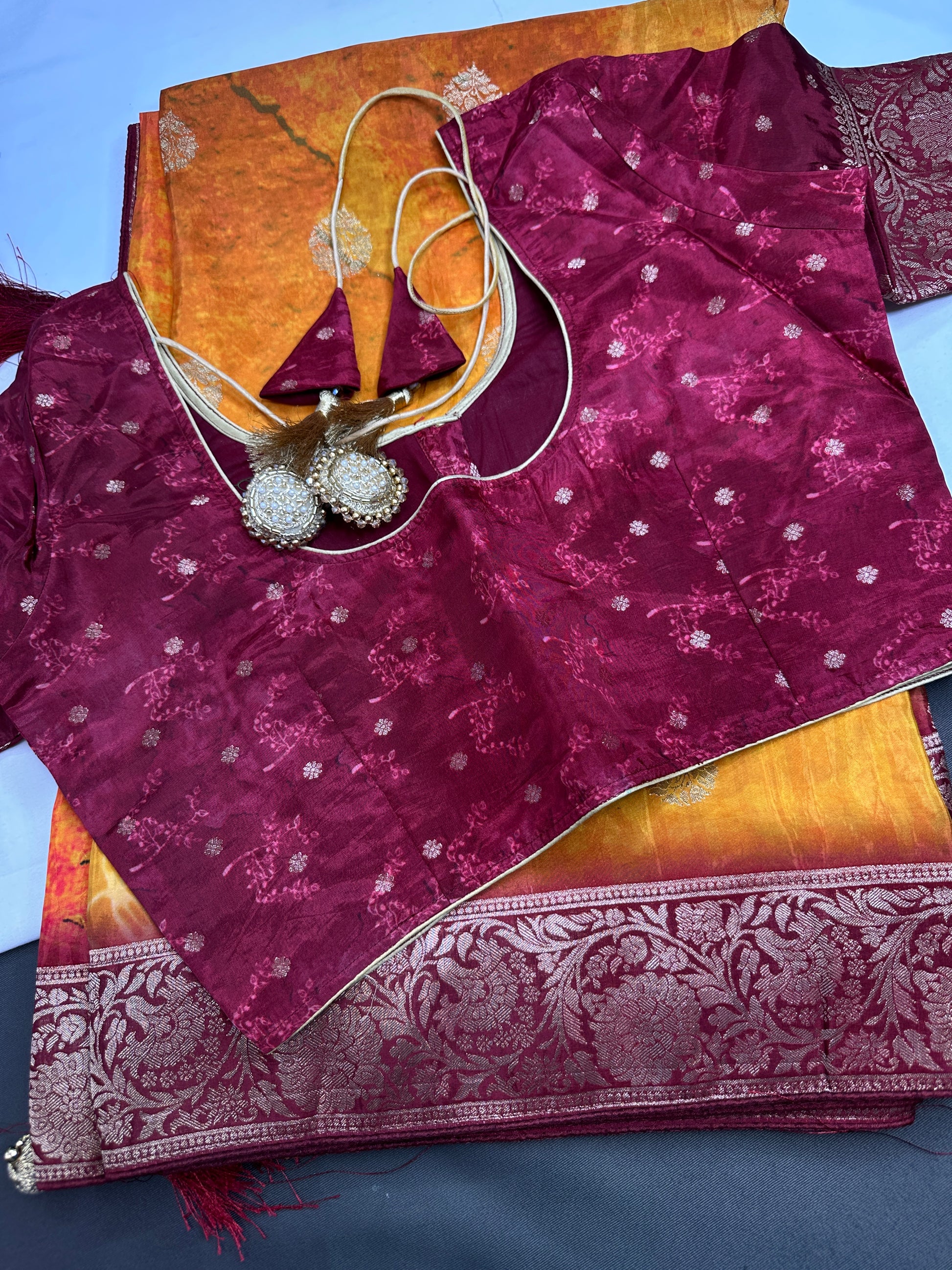 Satin Silk Orange Red Saree - 