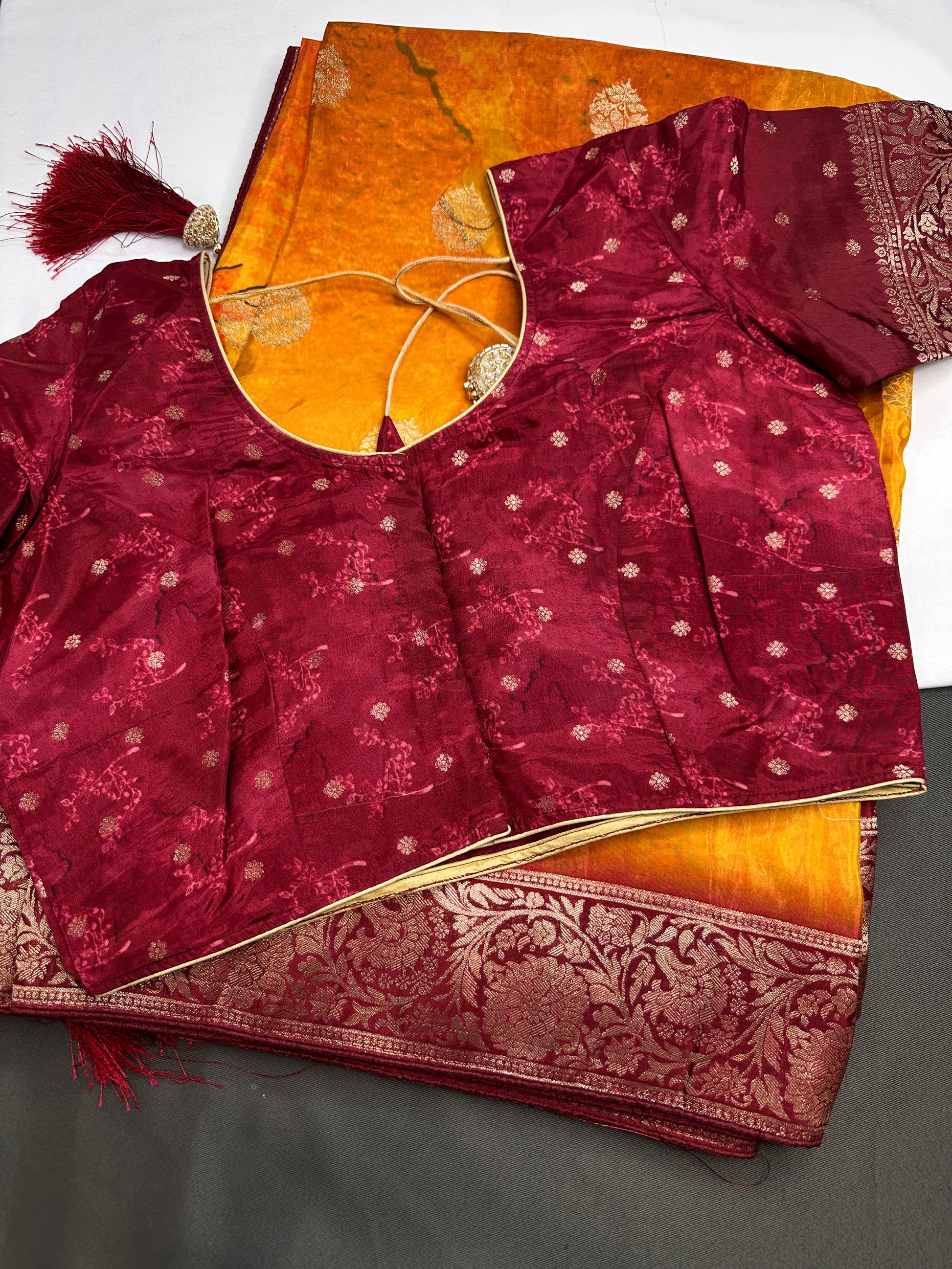 Satin Silk Orange Red Saree - 