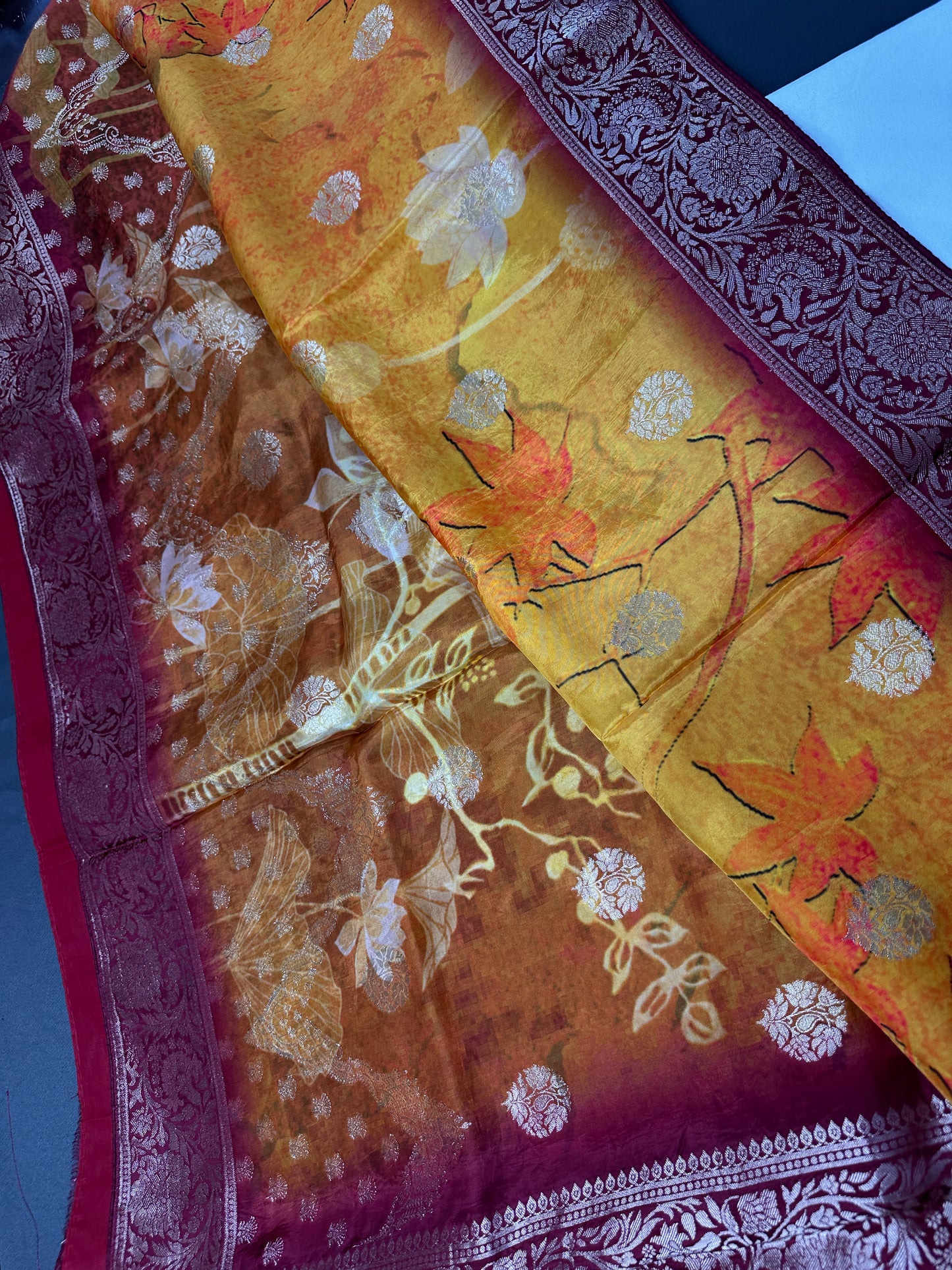 Satin Silk Orange Red Saree - 