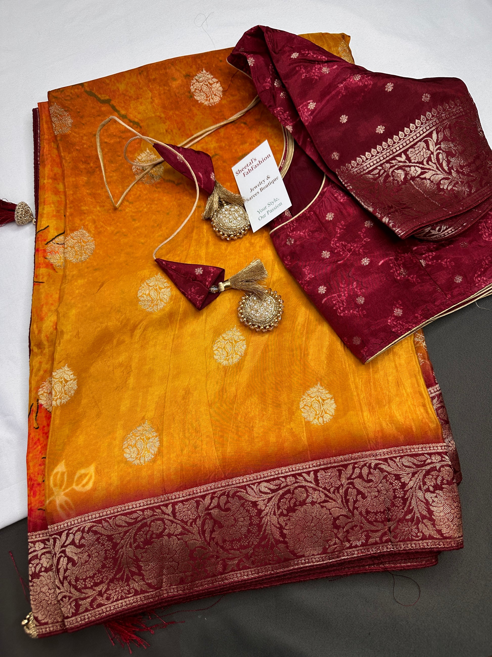 Satin Silk Orange Red Saree - 