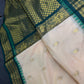 Gadwal Semi Silk Cream Green Small Border Saree - 