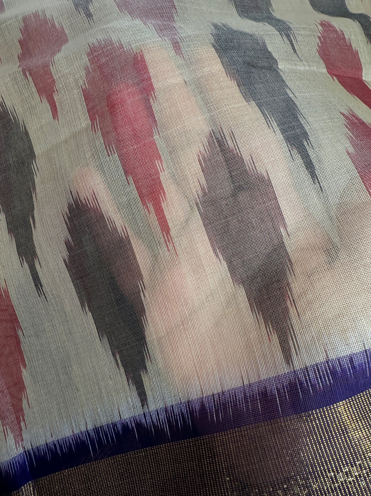 Pure Cotton Silk Pochampally Beige Blue Ikkat Saree - 