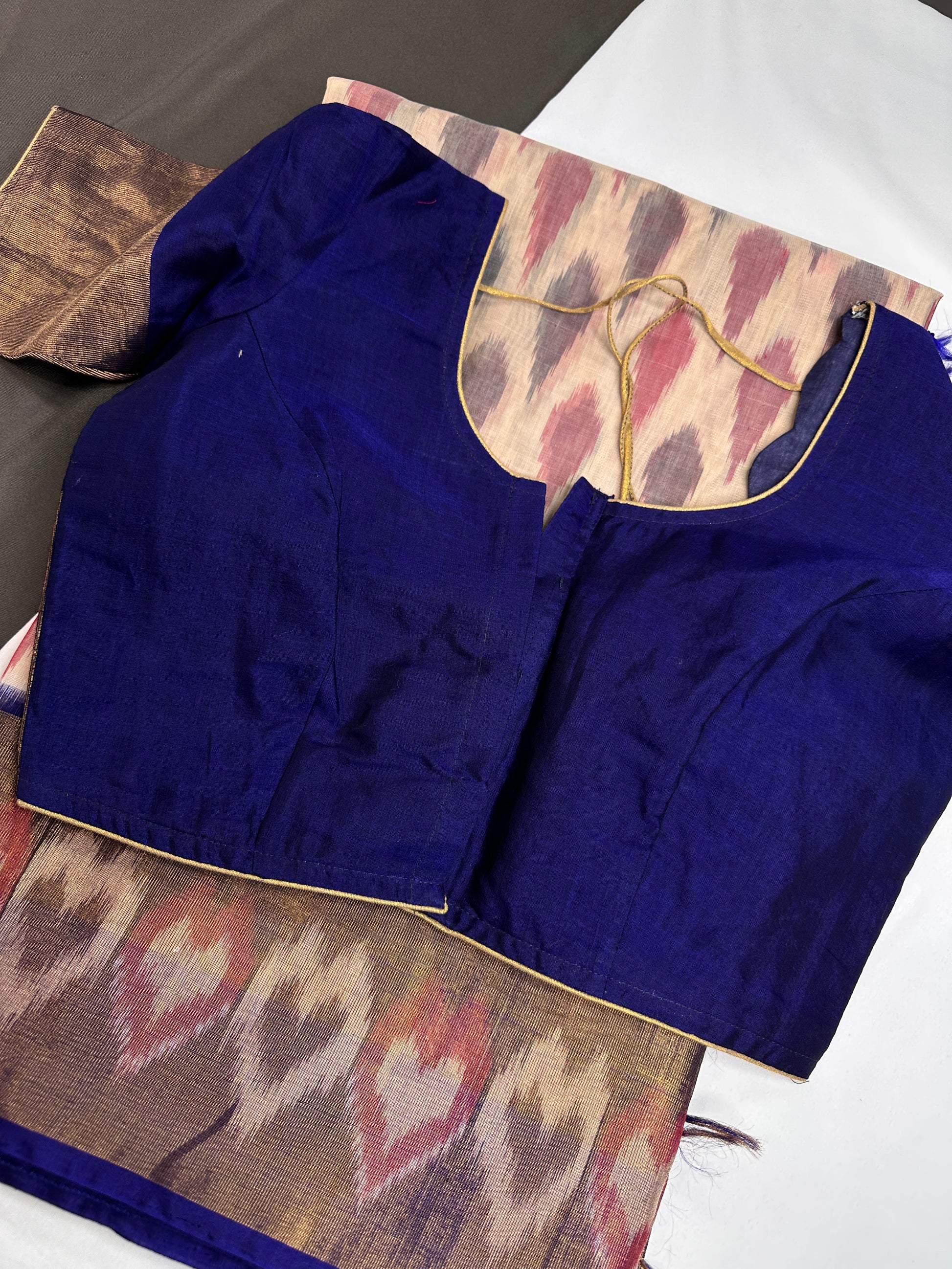 Pure Cotton Silk Pochampally Beige Blue Ikkat Saree - 