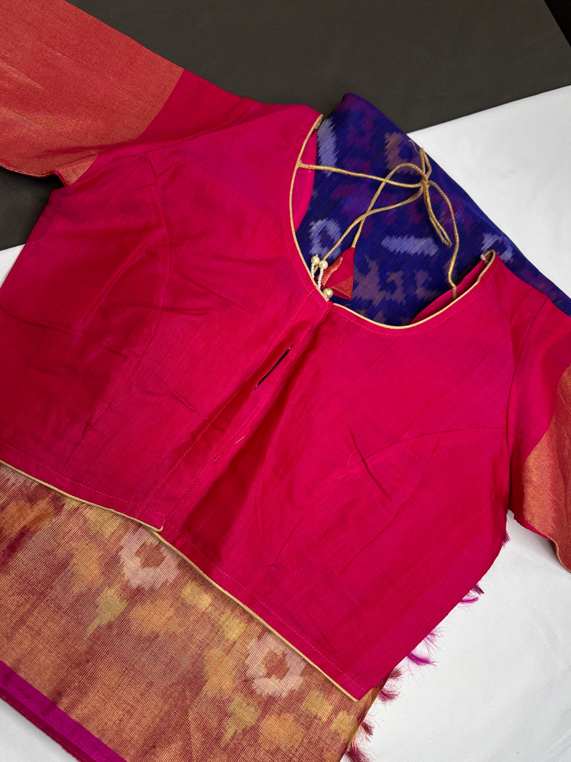Pure Cotton Silk Pochampally Blue Pink Ikkat Saree - 
