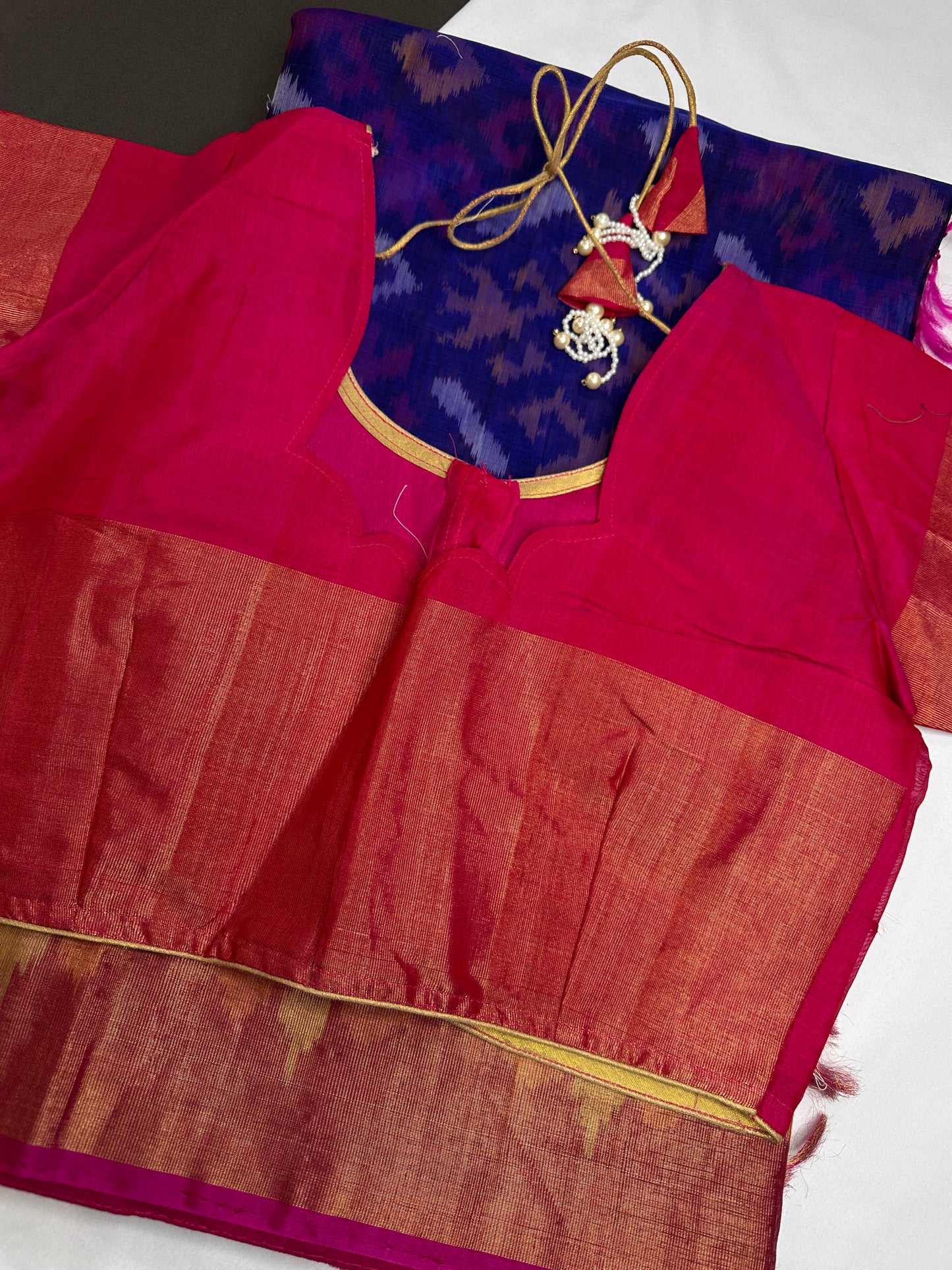 Pure Cotton Silk Pochampally Blue Pink Ikkat Saree - 