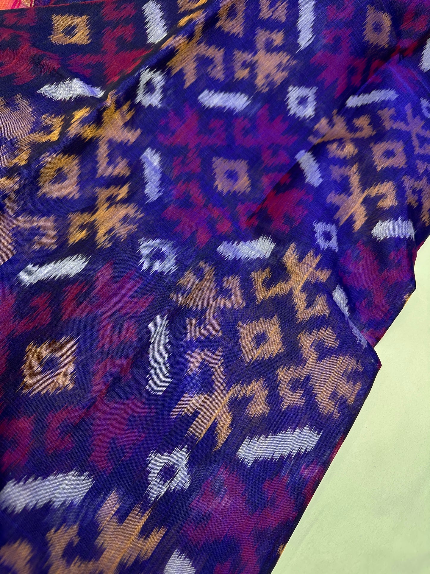 Pure Cotton Silk Pochampally Blue Pink Ikkat Saree - 