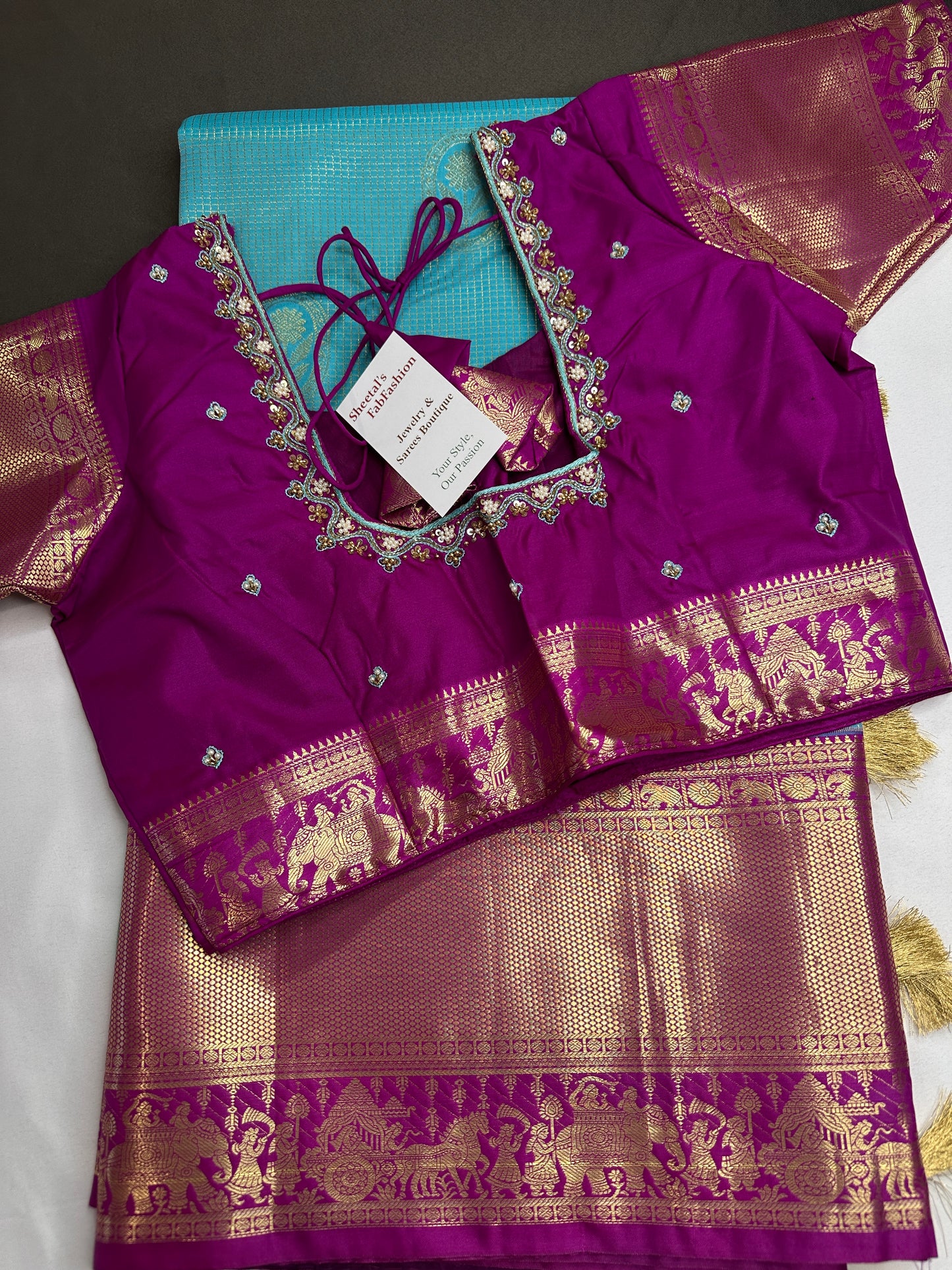 Semi Kanchi Palki Bharat Blue Checks Saree - 