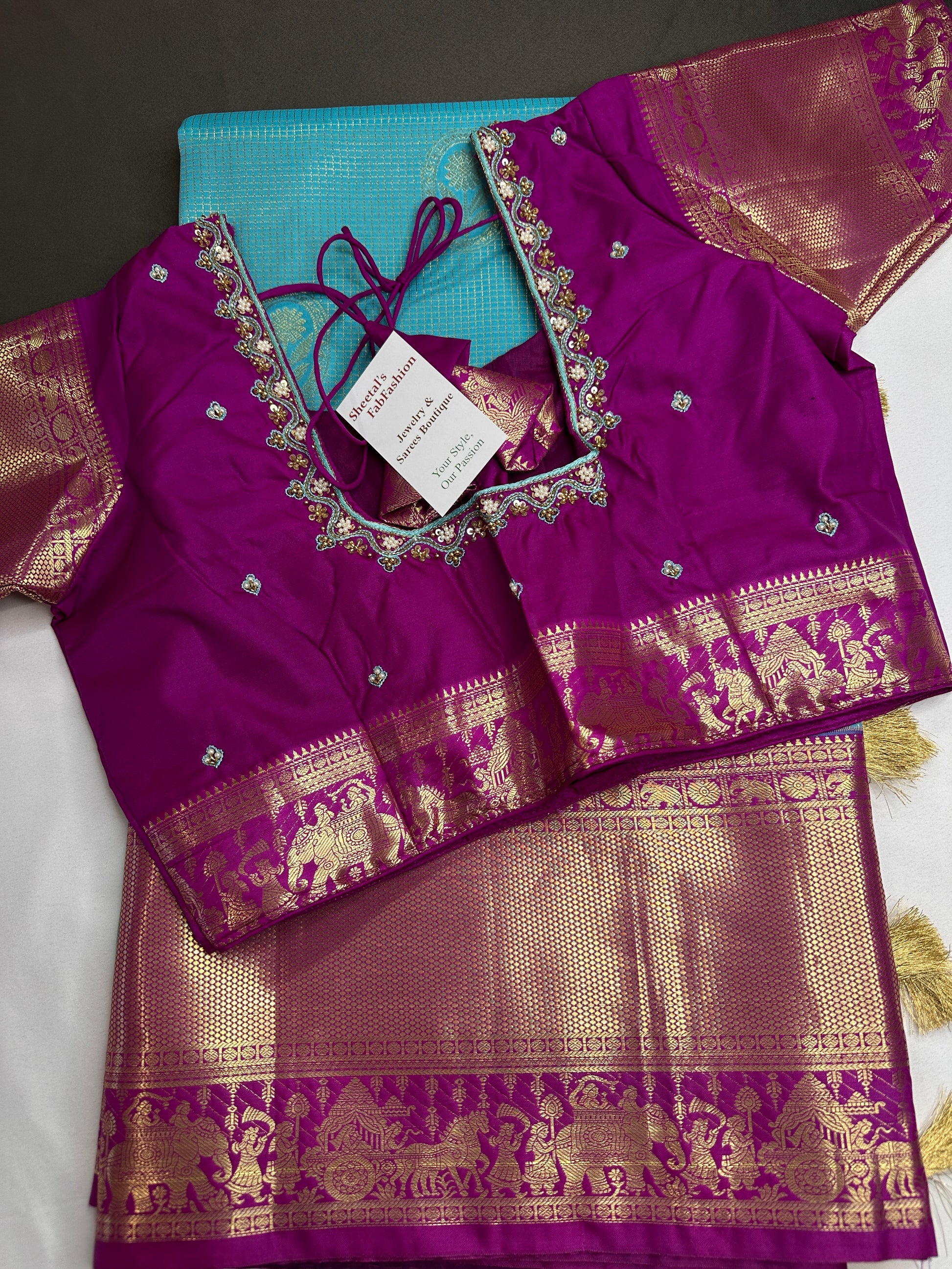 Semi Kanchi Palki Bharat Blue Checks Saree - 