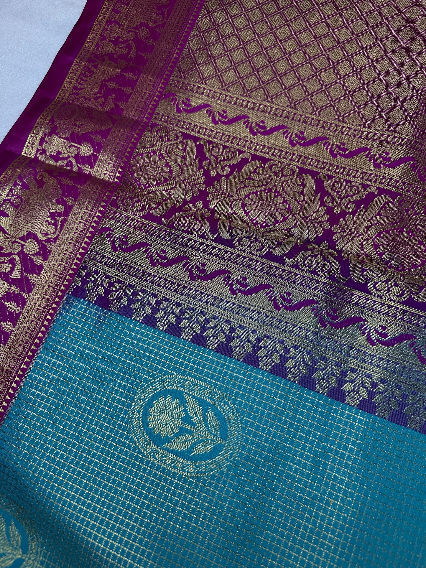 Semi Kanchi Palki Bharat Blue Checks Saree - 
