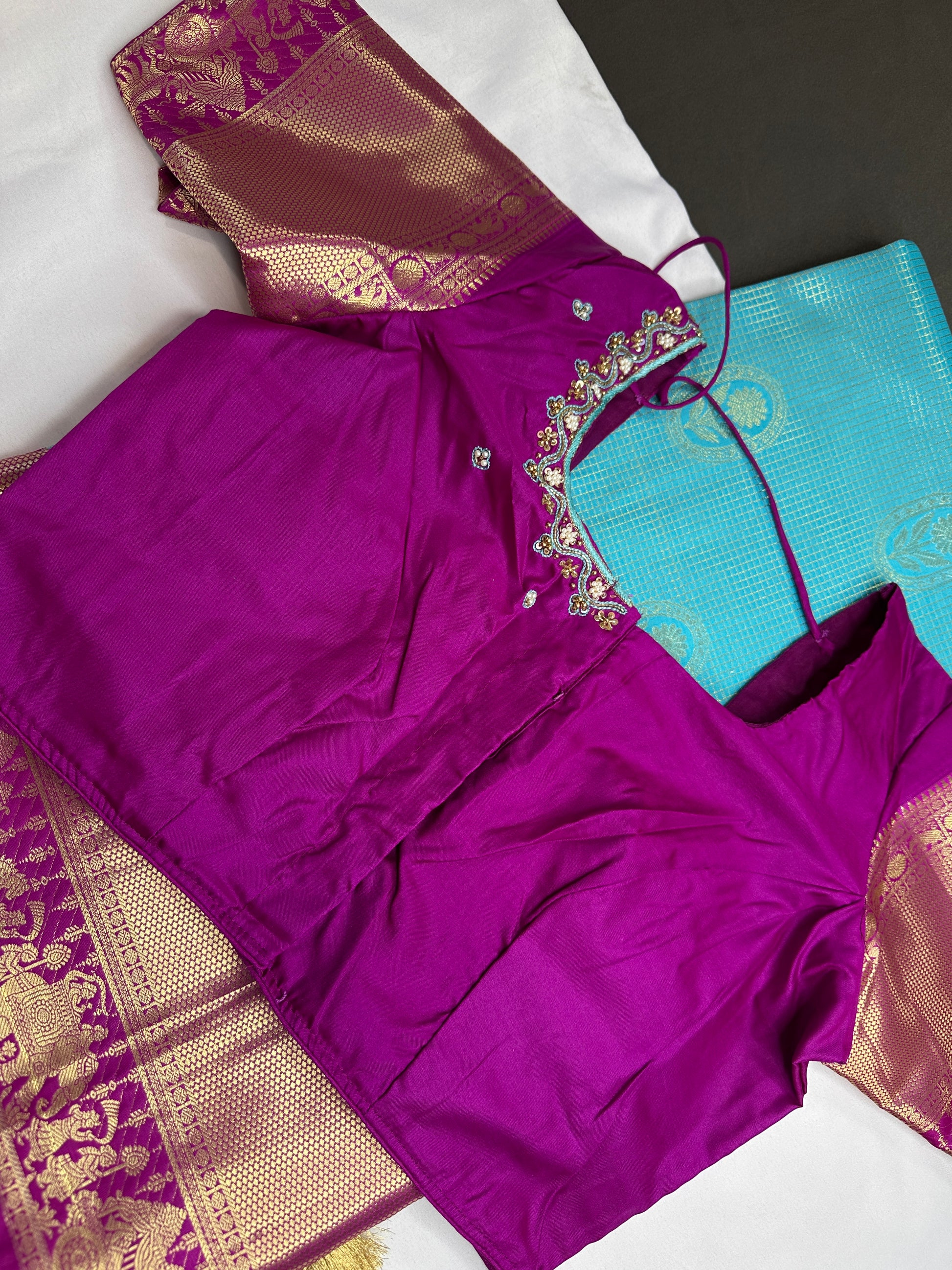Semi Kanchi Palki Bharat Blue Checks Saree - 