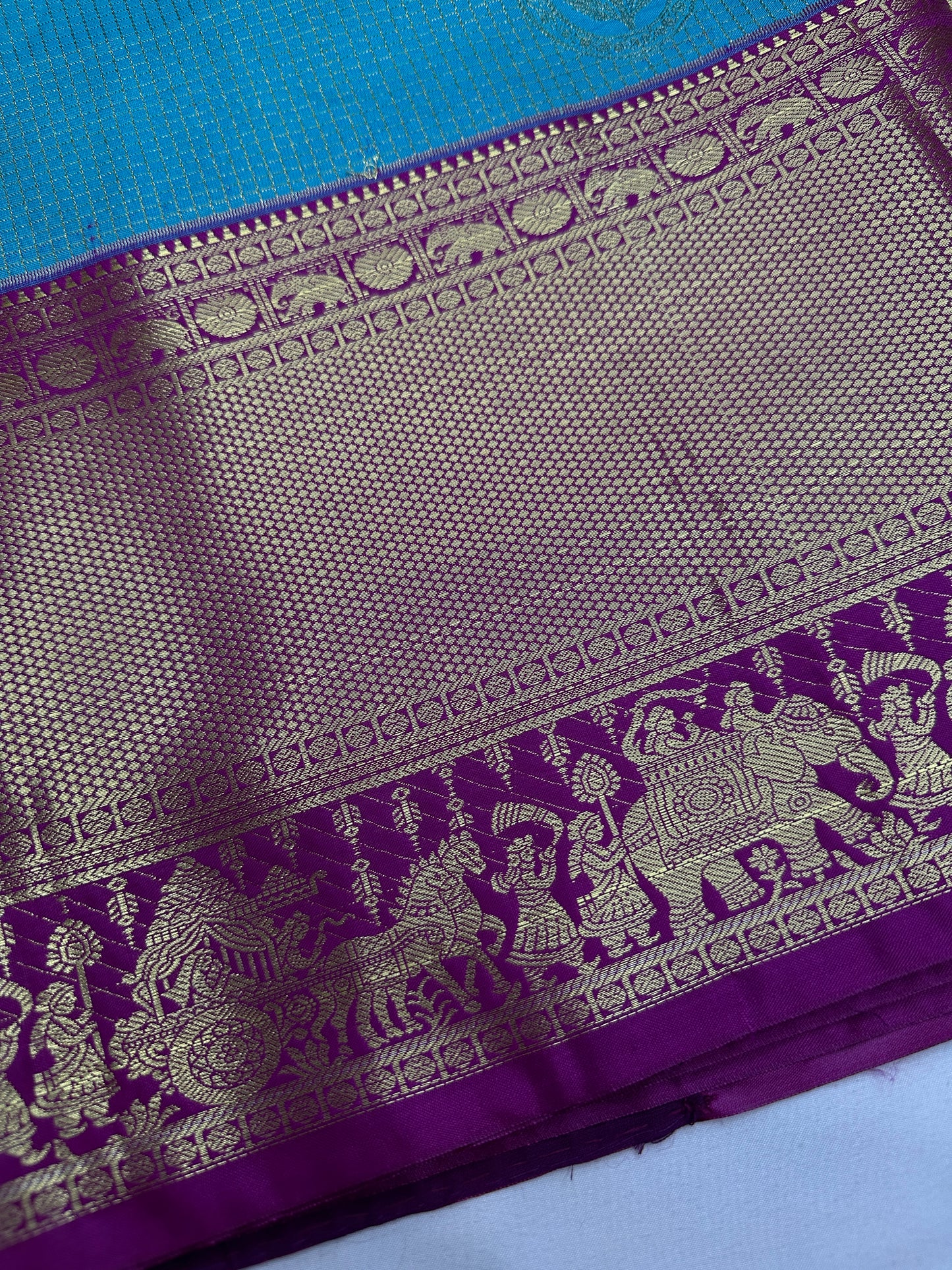Semi Kanchi Palki Bharat Blue Checks Saree - 