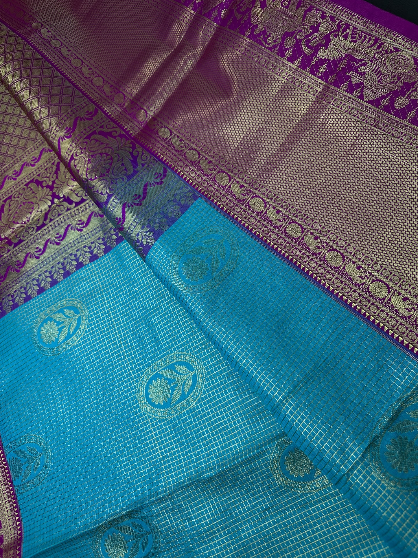 Semi Kanchi Palki Bharat Blue Checks Saree - 