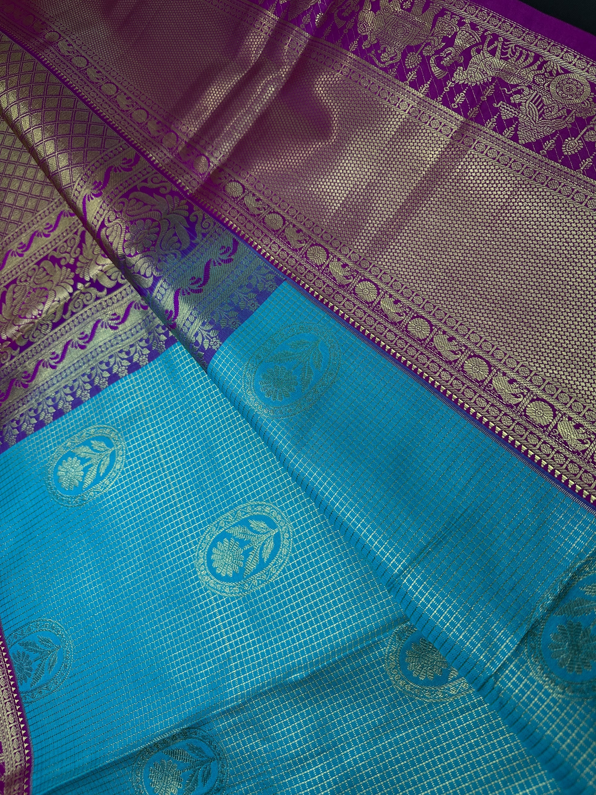 Semi Kanchi Palki Bharat Blue Checks Saree - 