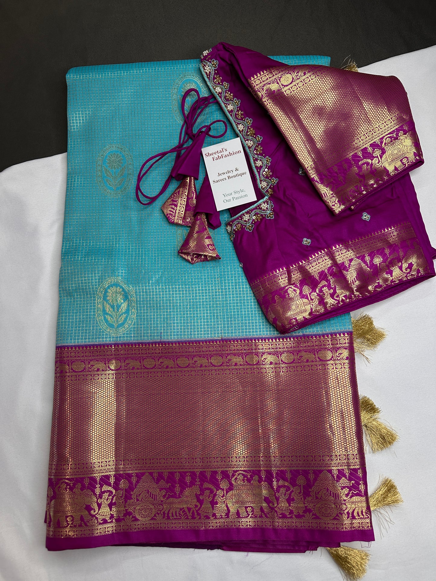 Semi Kanchi Palki Bharat Blue Checks Saree - 