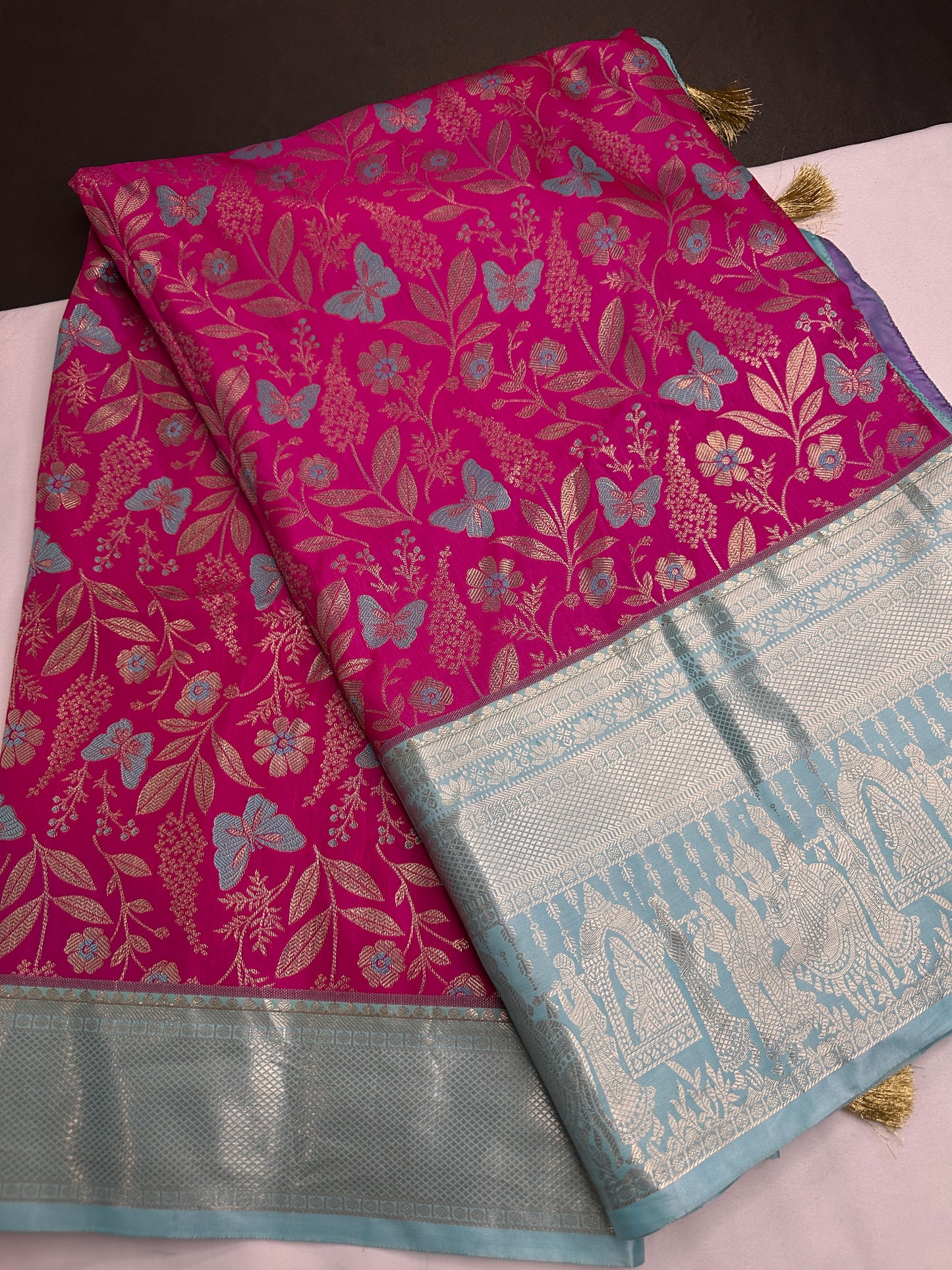 Semi Kanchi Palki Bharat Pink Butterfly Saree - 