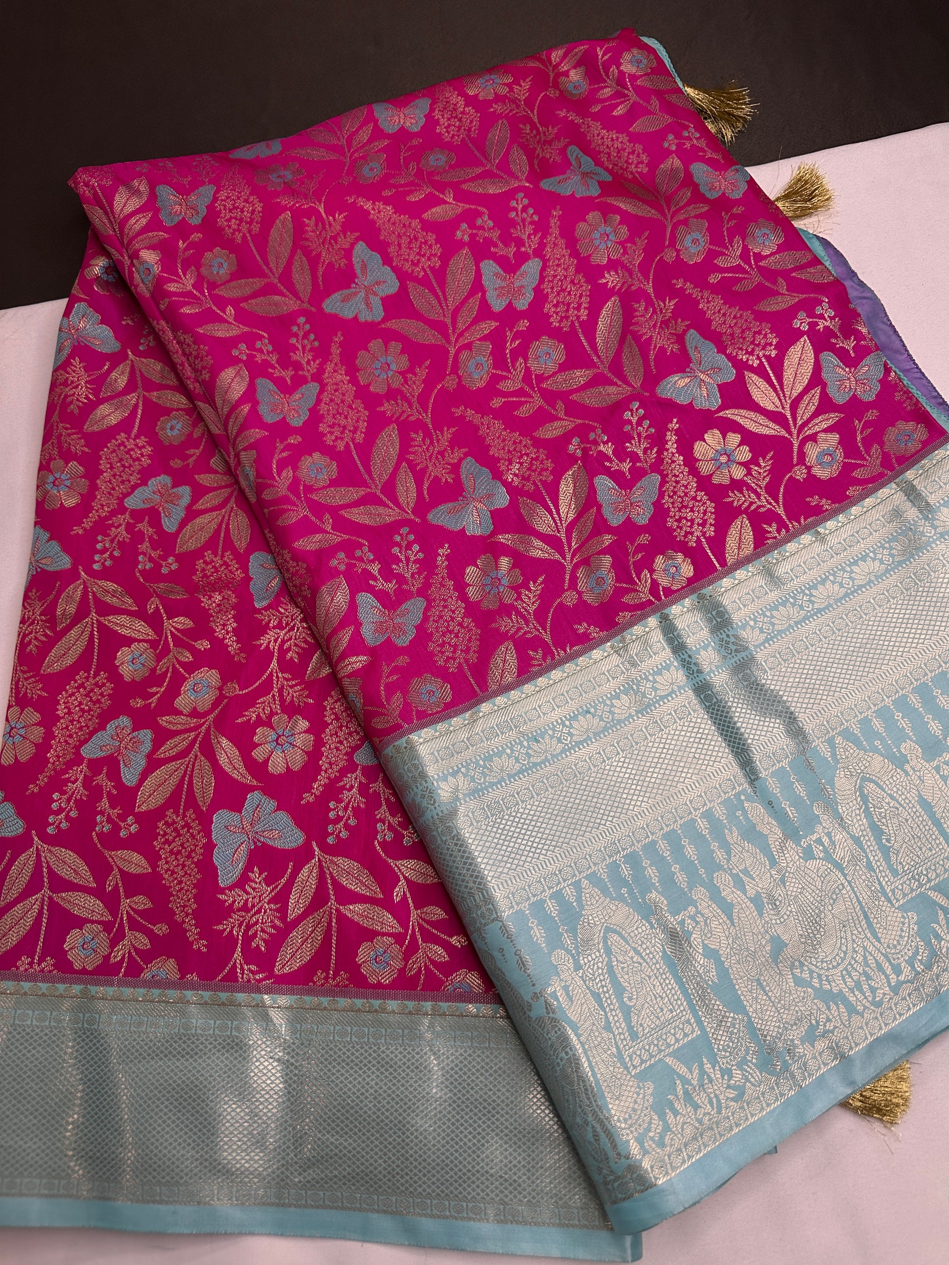 Semi Kanchi Palki Bharat Pink Butterfly Saree - 