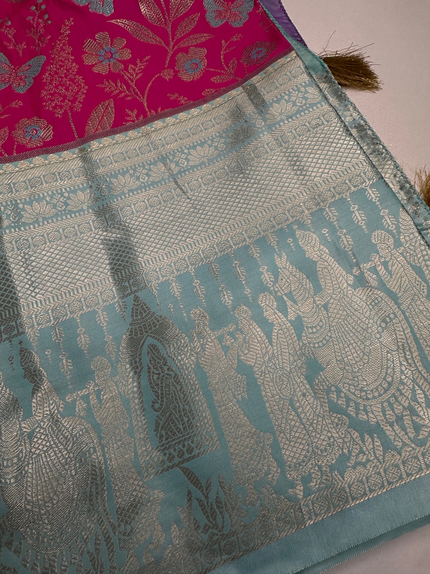Semi Kanchi Palki Bharat Pink Butterfly Saree - 