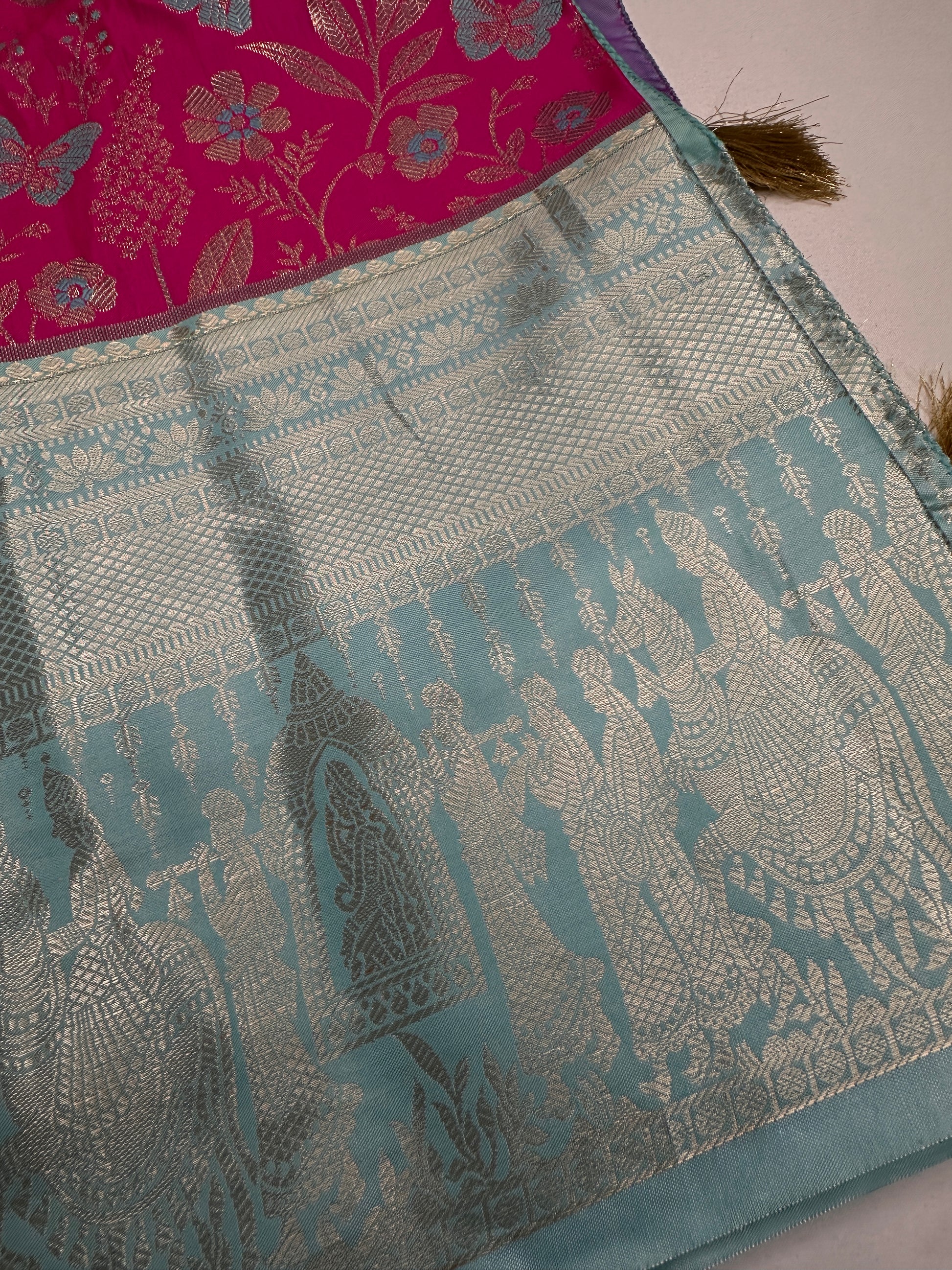 Semi Kanchi Palki Bharat Pink Butterfly Saree - 