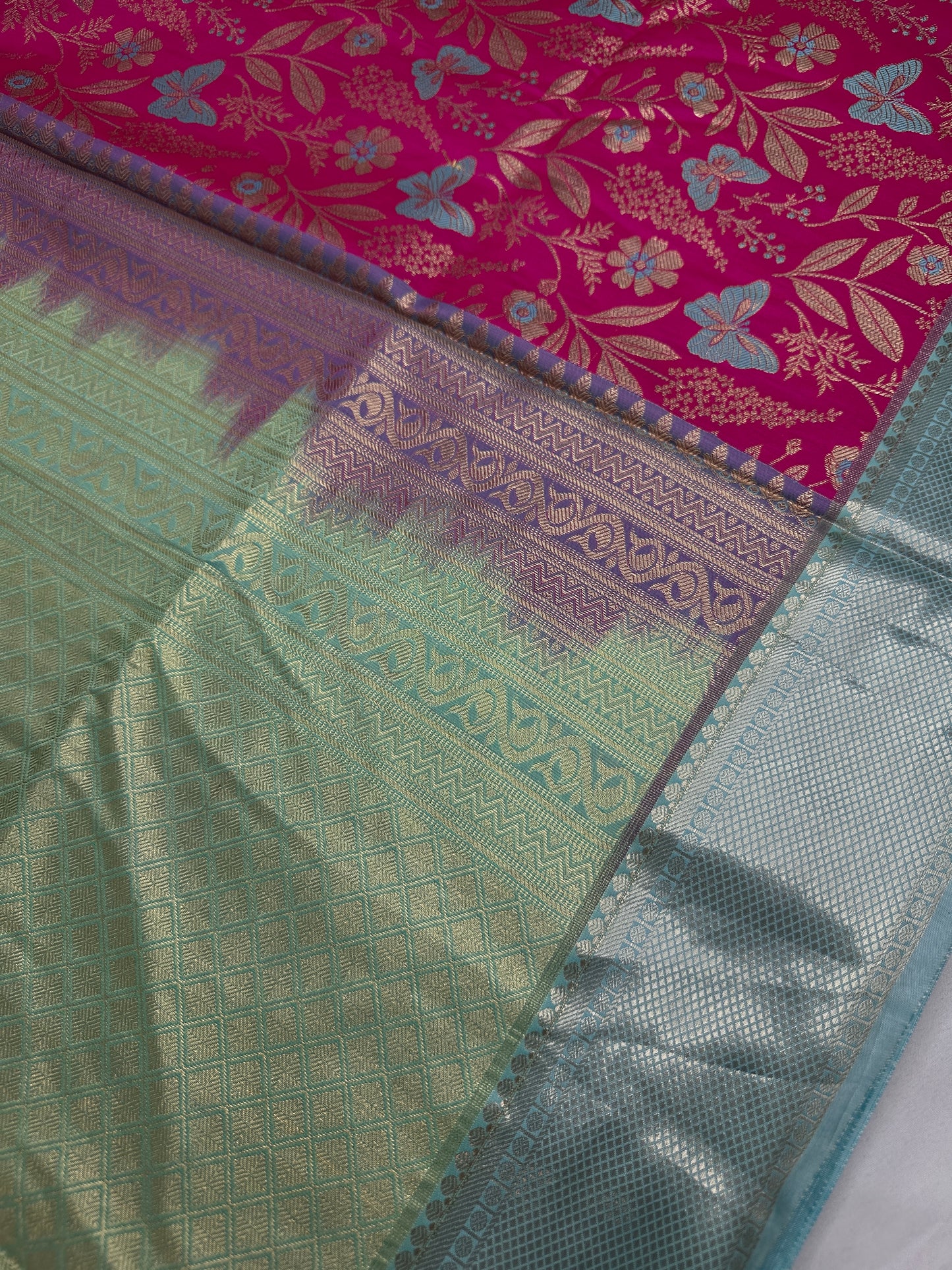 Semi Kanchi Palki Bharat Pink Butterfly Saree - 