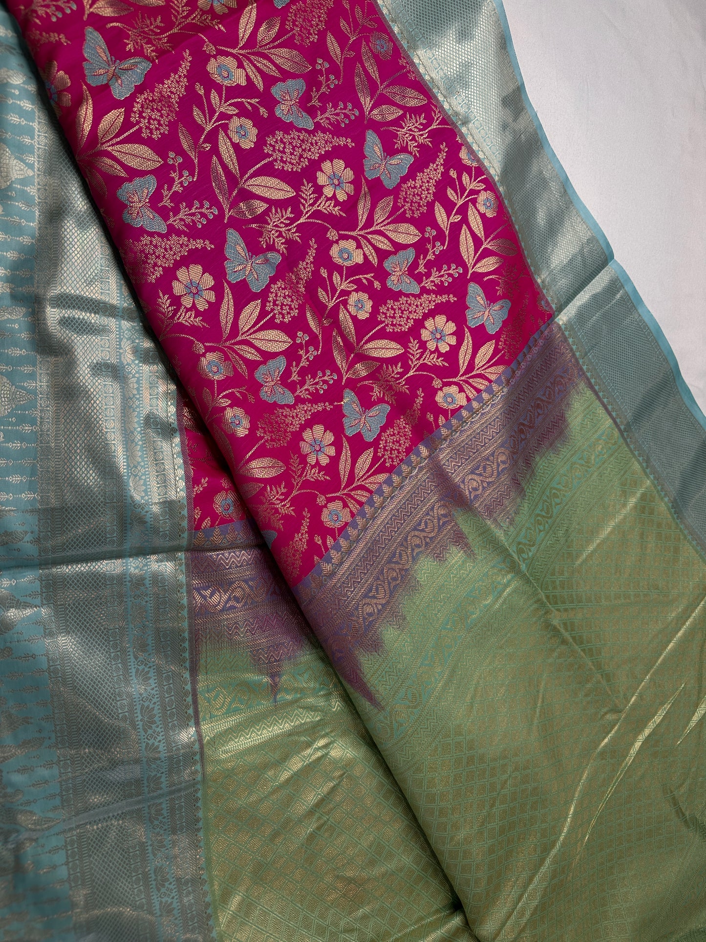 Semi Kanchi Palki Bharat Pink Butterfly Saree - 