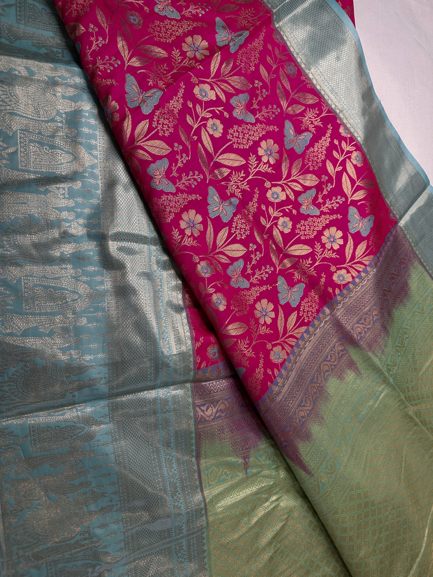 Semi Kanchi Palki Bharat Pink Butterfly Saree - 
