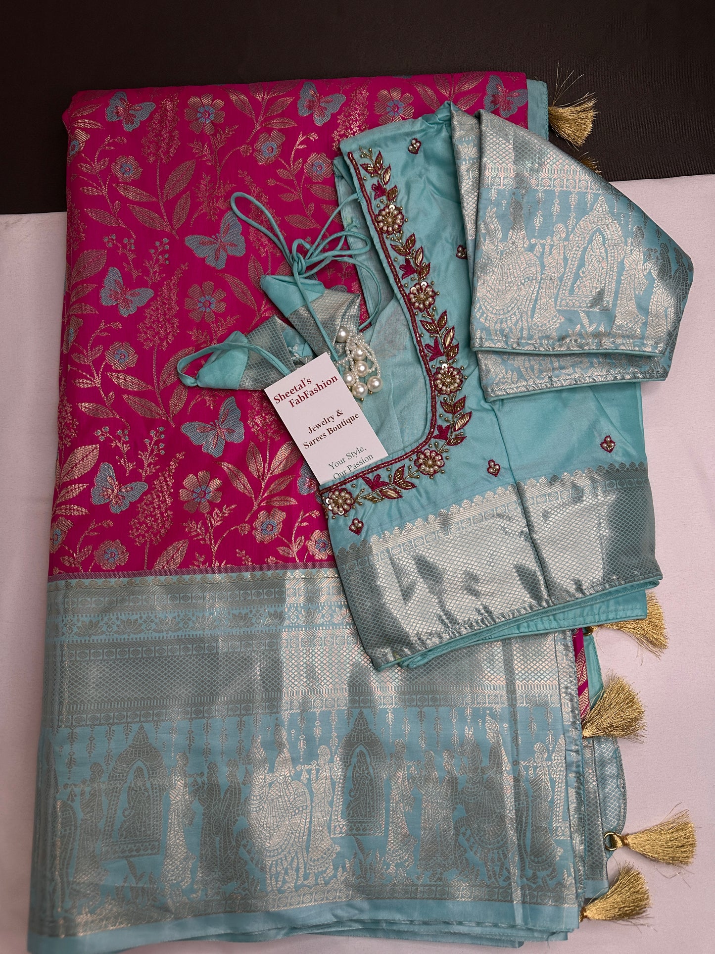 Semi Kanchi Palki Bharat Pink Butterfly Saree - 