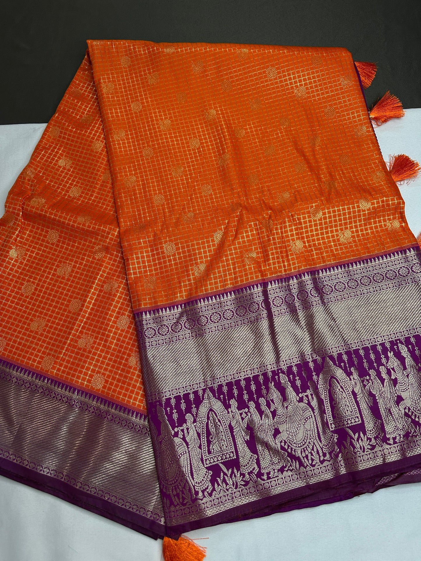Semi Kanchi Palki Bharat Orange Saree - 