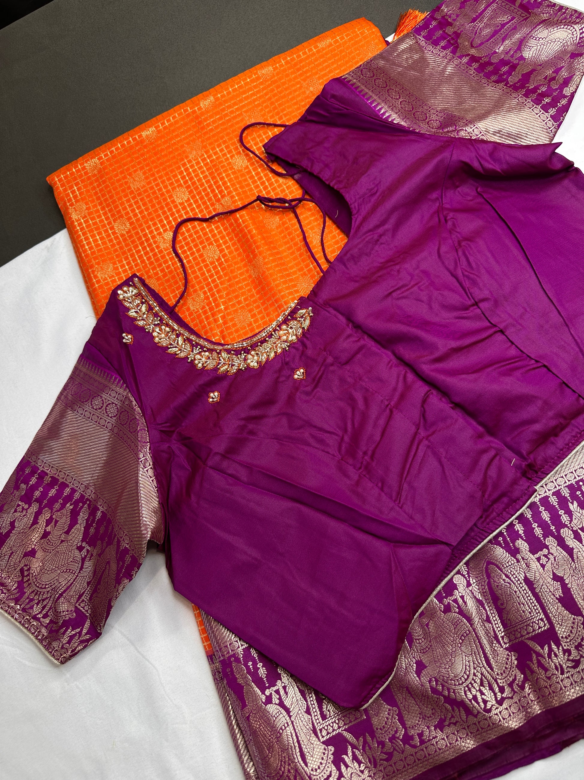 Semi Kanchi Palki Bharat Orange Saree - 