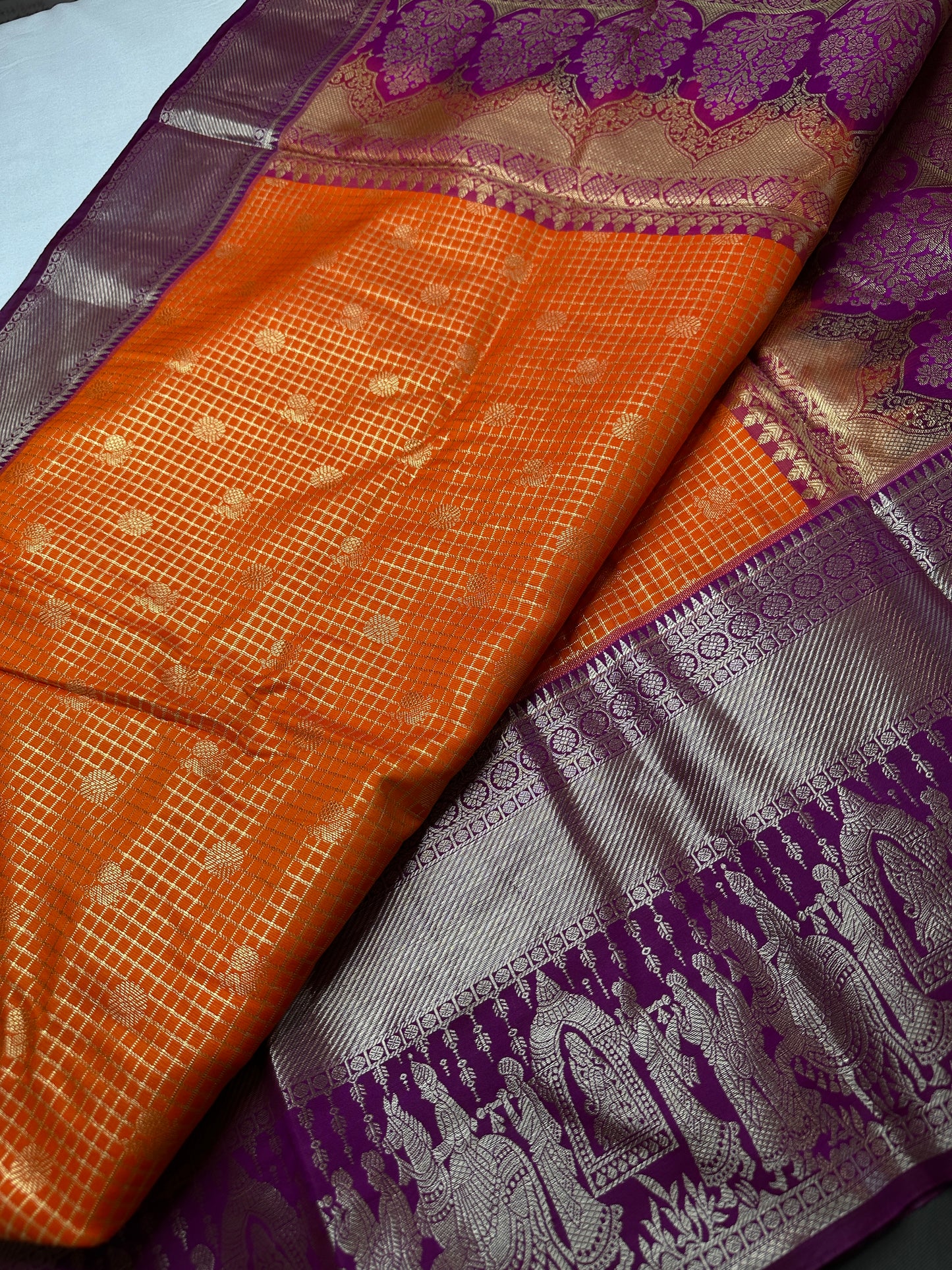Semi Kanchi Palki Bharat Orange Saree - 