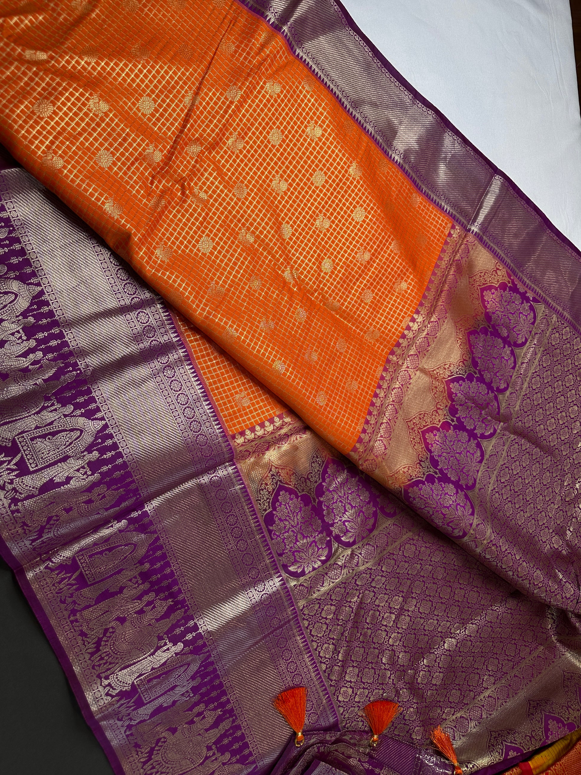 Semi Kanchi Palki Bharat Orange Saree - 