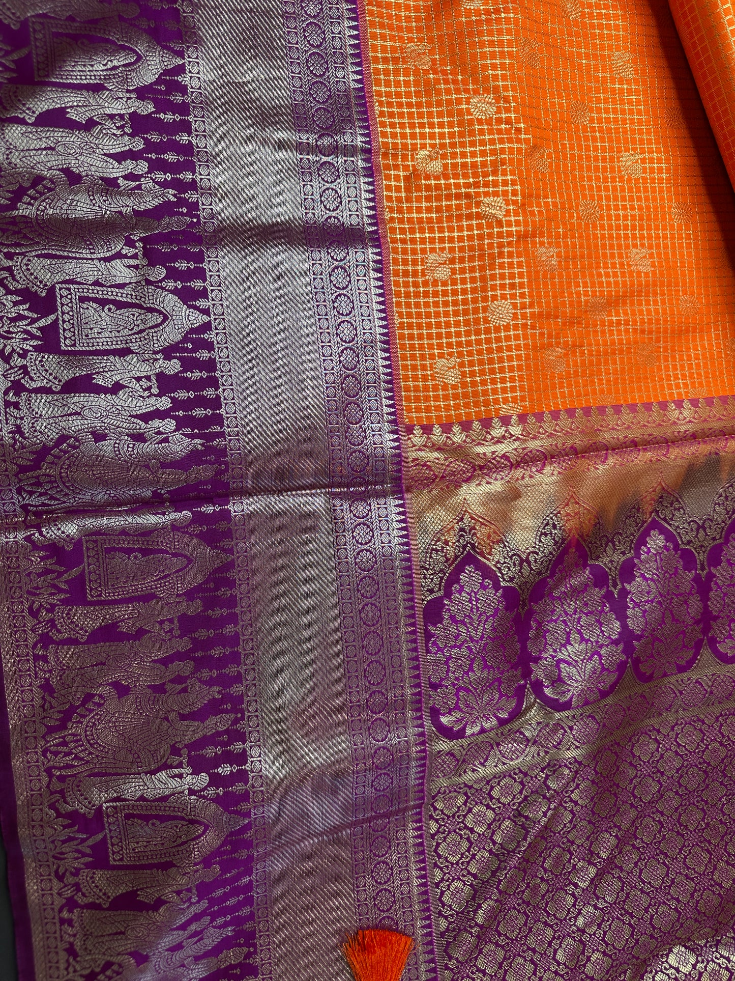 Semi Kanchi Palki Bharat Orange Saree - 