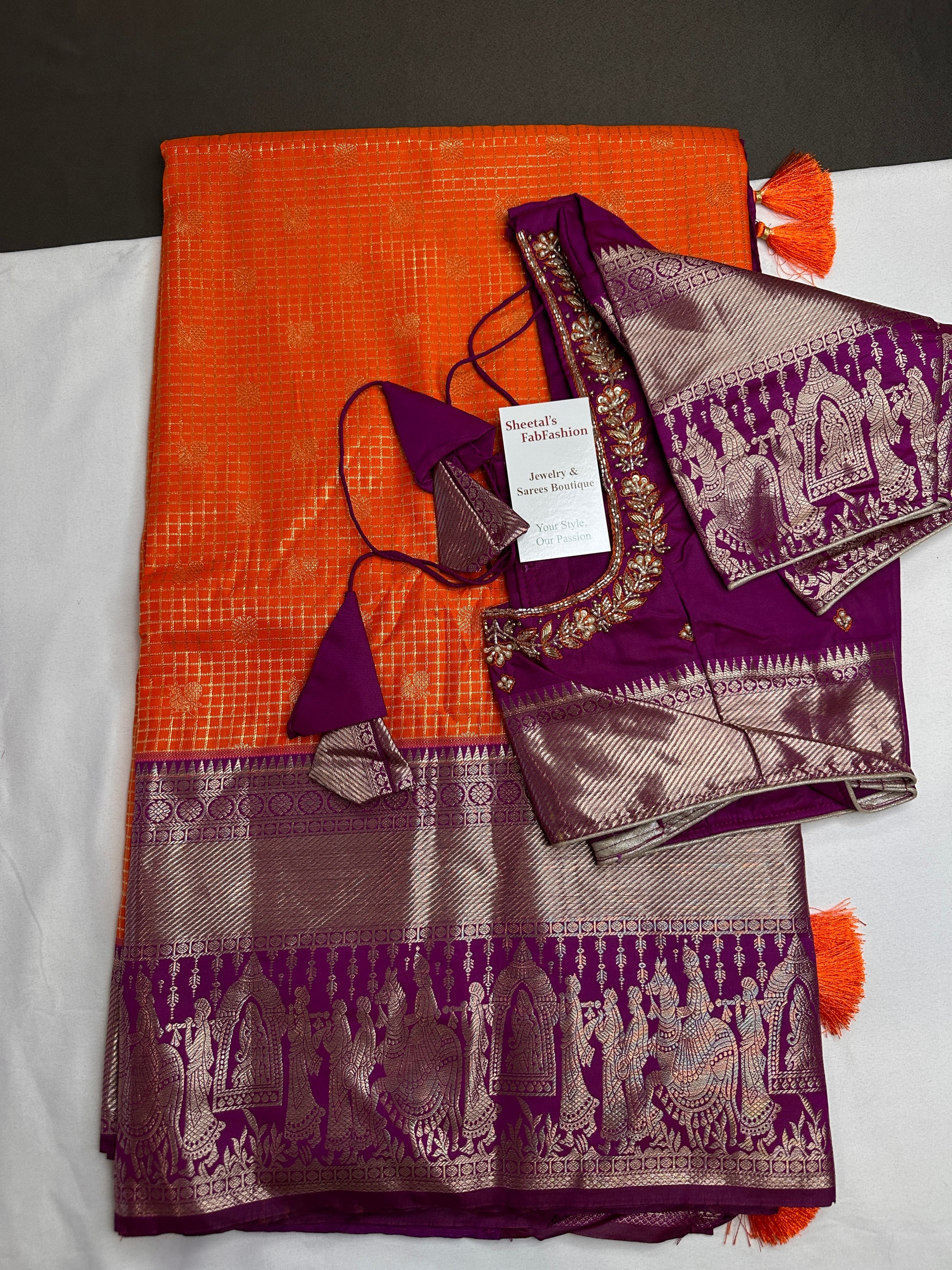 Semi Kanchi Palki Bharat Orange Saree - 