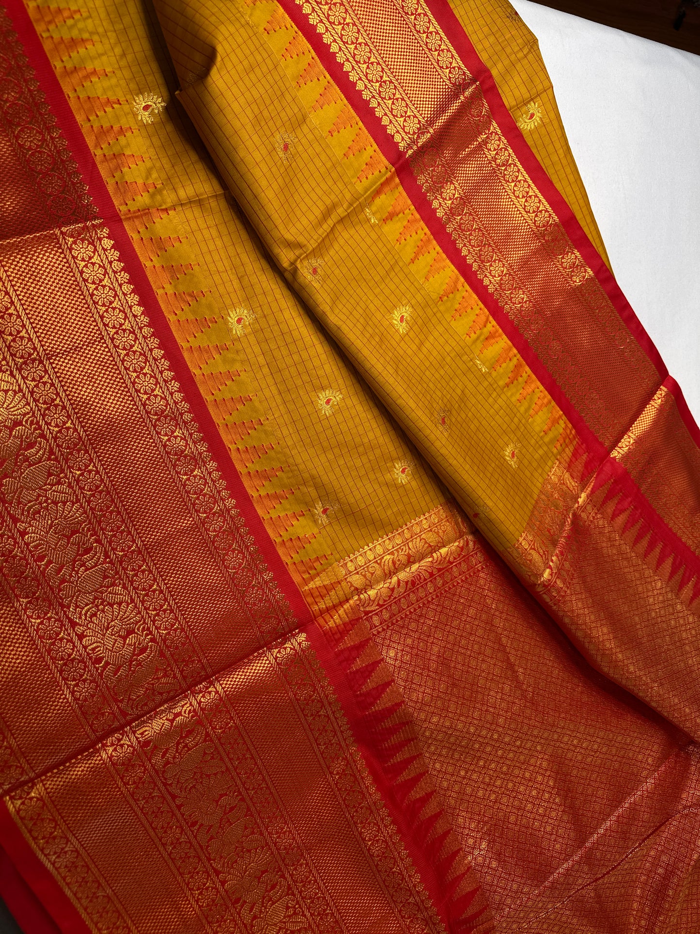 Semi Gadwal Mustard Red Saree - 