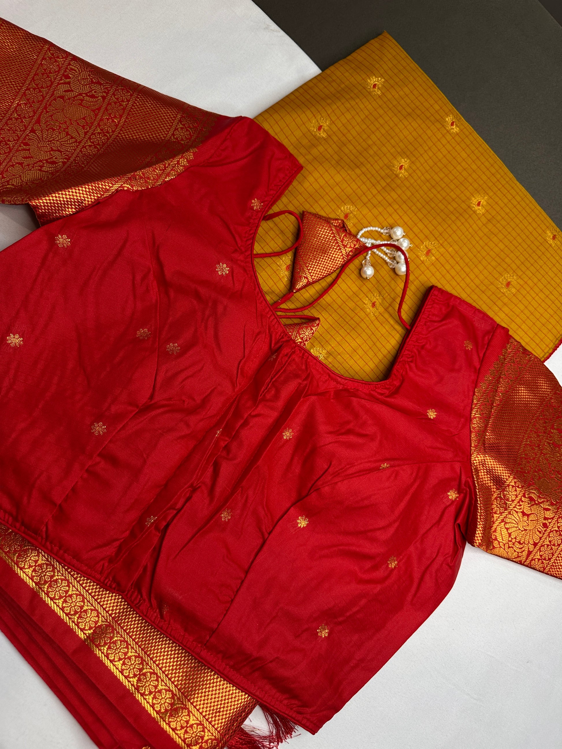 Semi Gadwal Mustard Red Saree - 