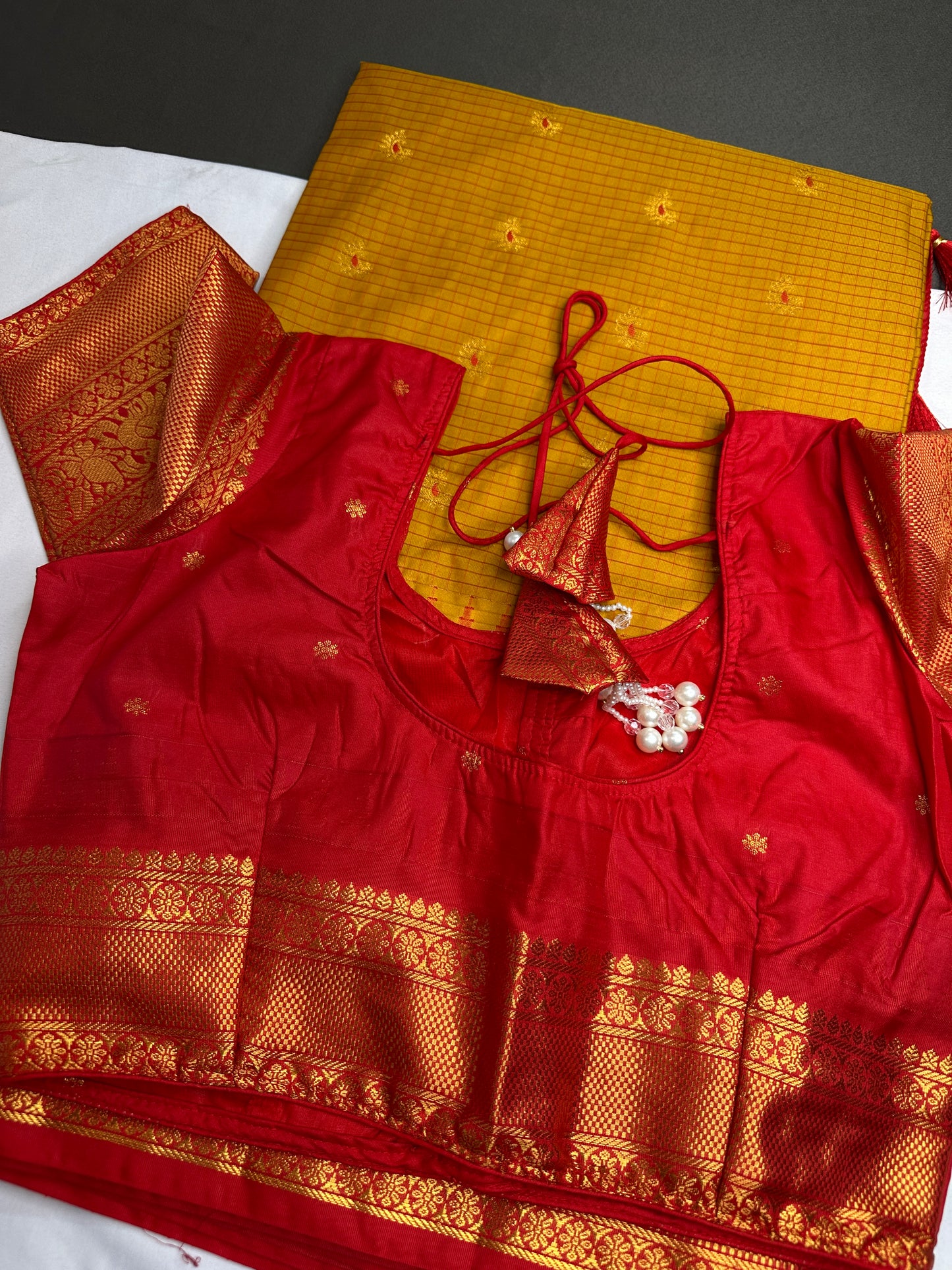 Semi Gadwal Mustard Red Saree - 