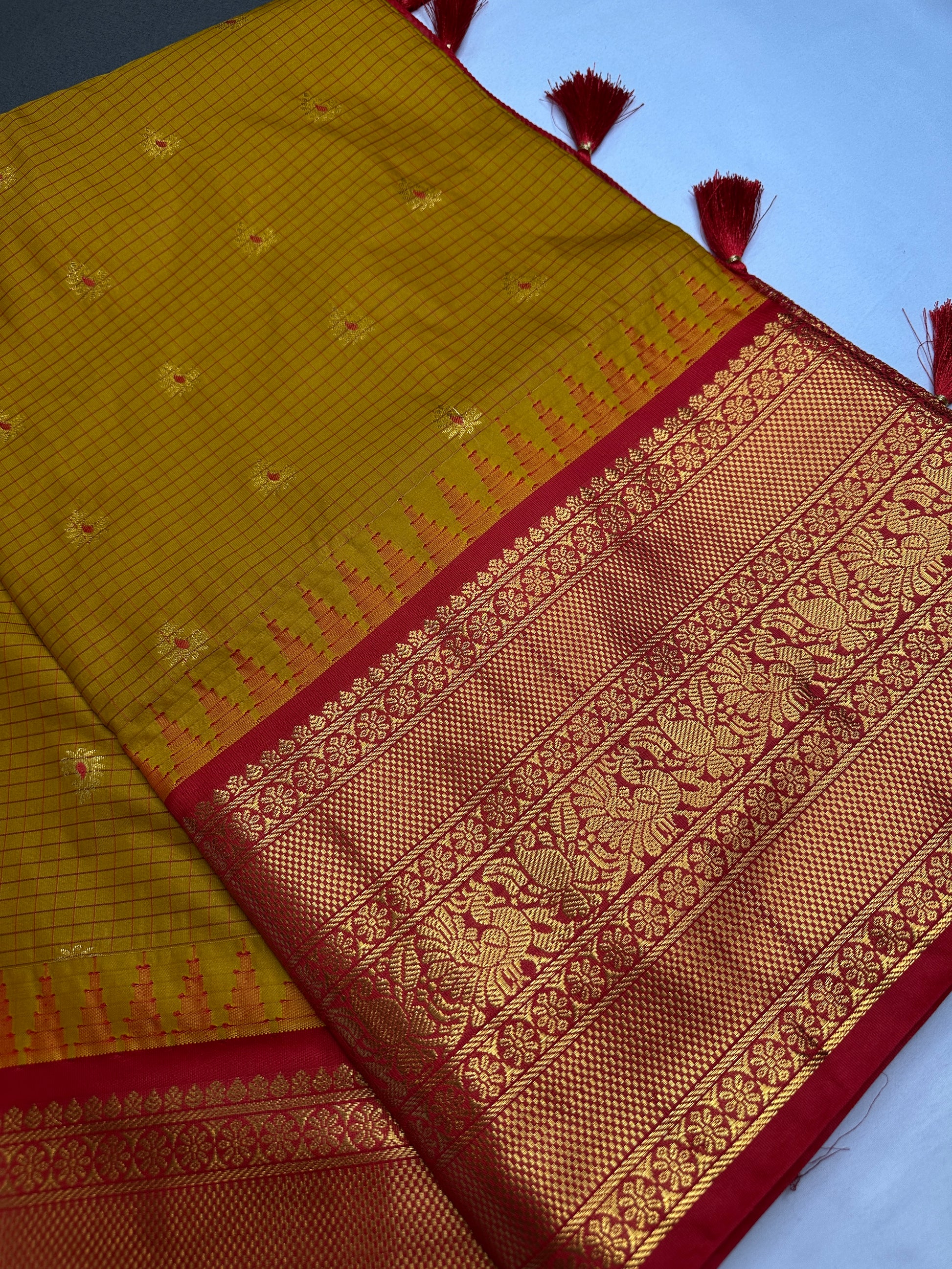Semi Gadwal Mustard Red Saree - 