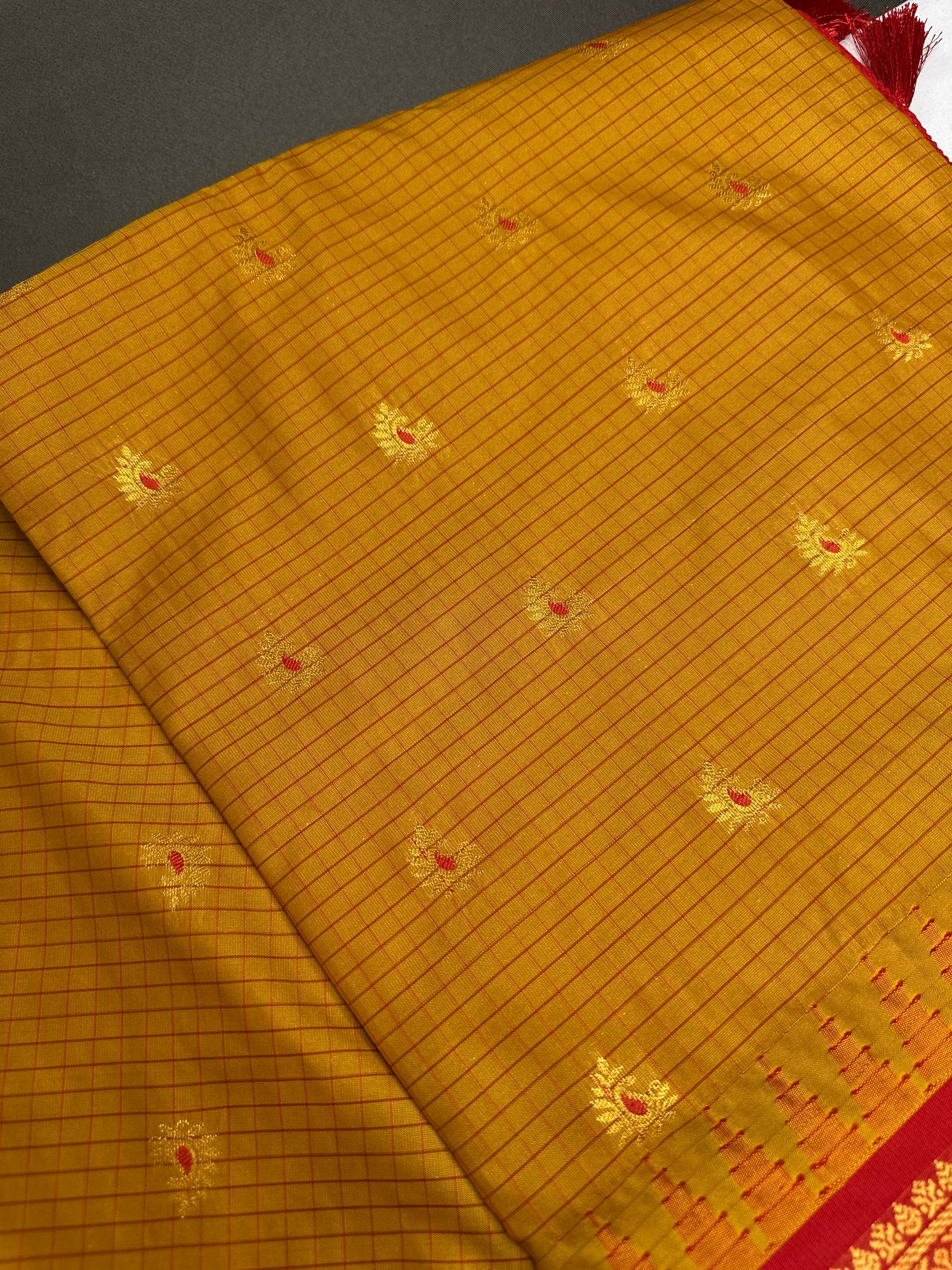 Semi Gadwal Mustard Red Saree - 