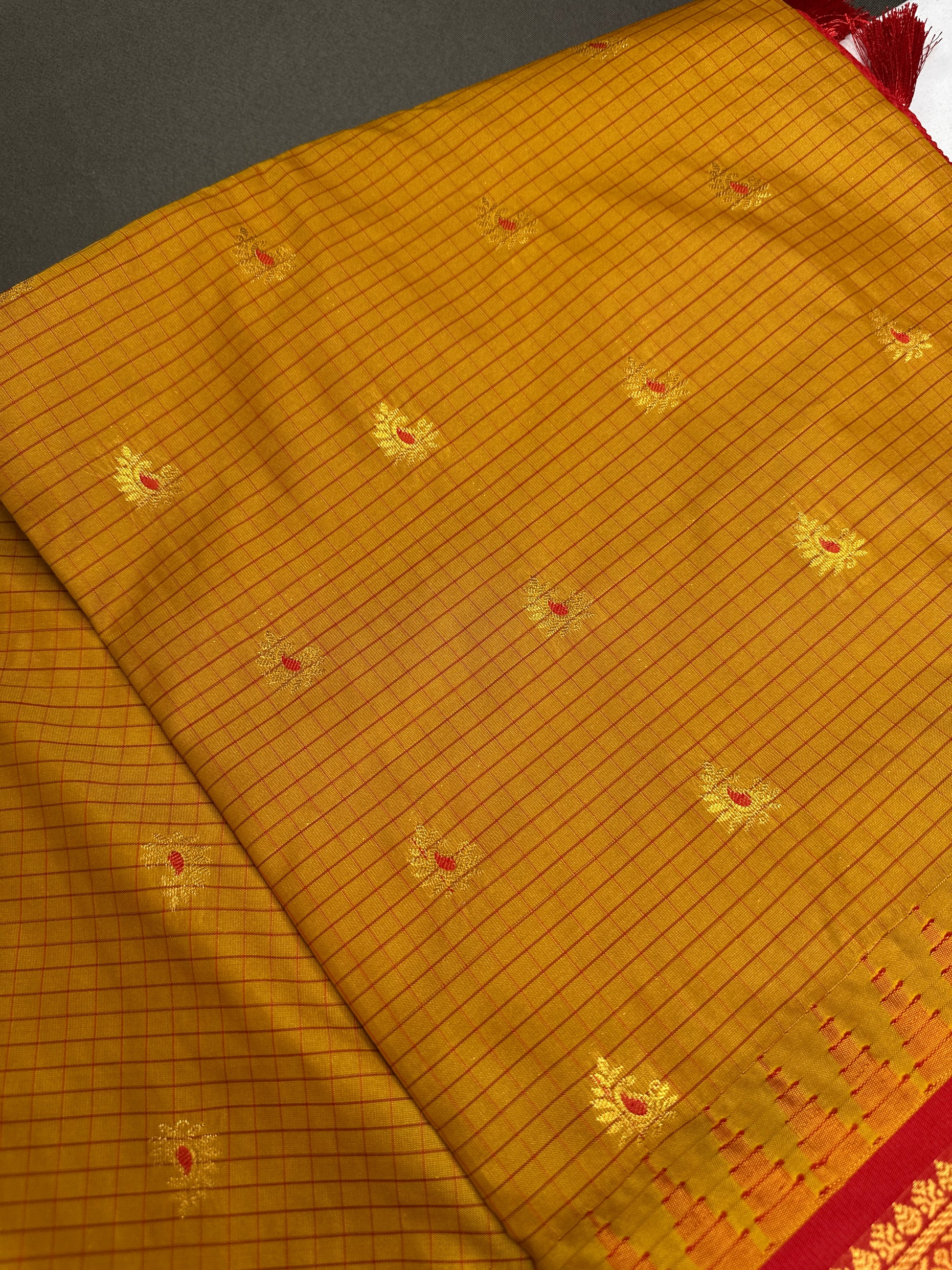 Semi Gadwal Mustard Red Saree - 