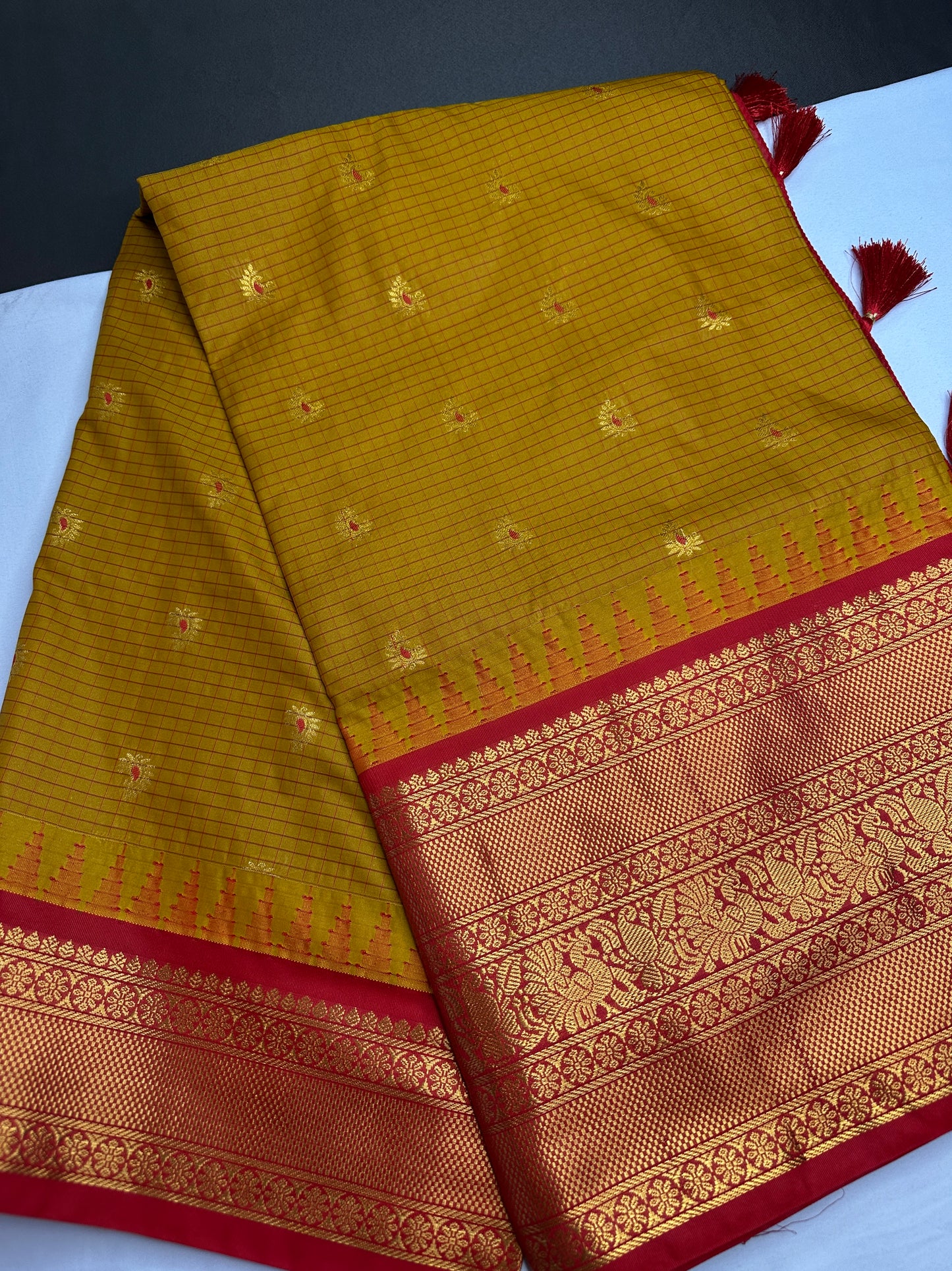 Semi Gadwal Mustard Red Saree - 