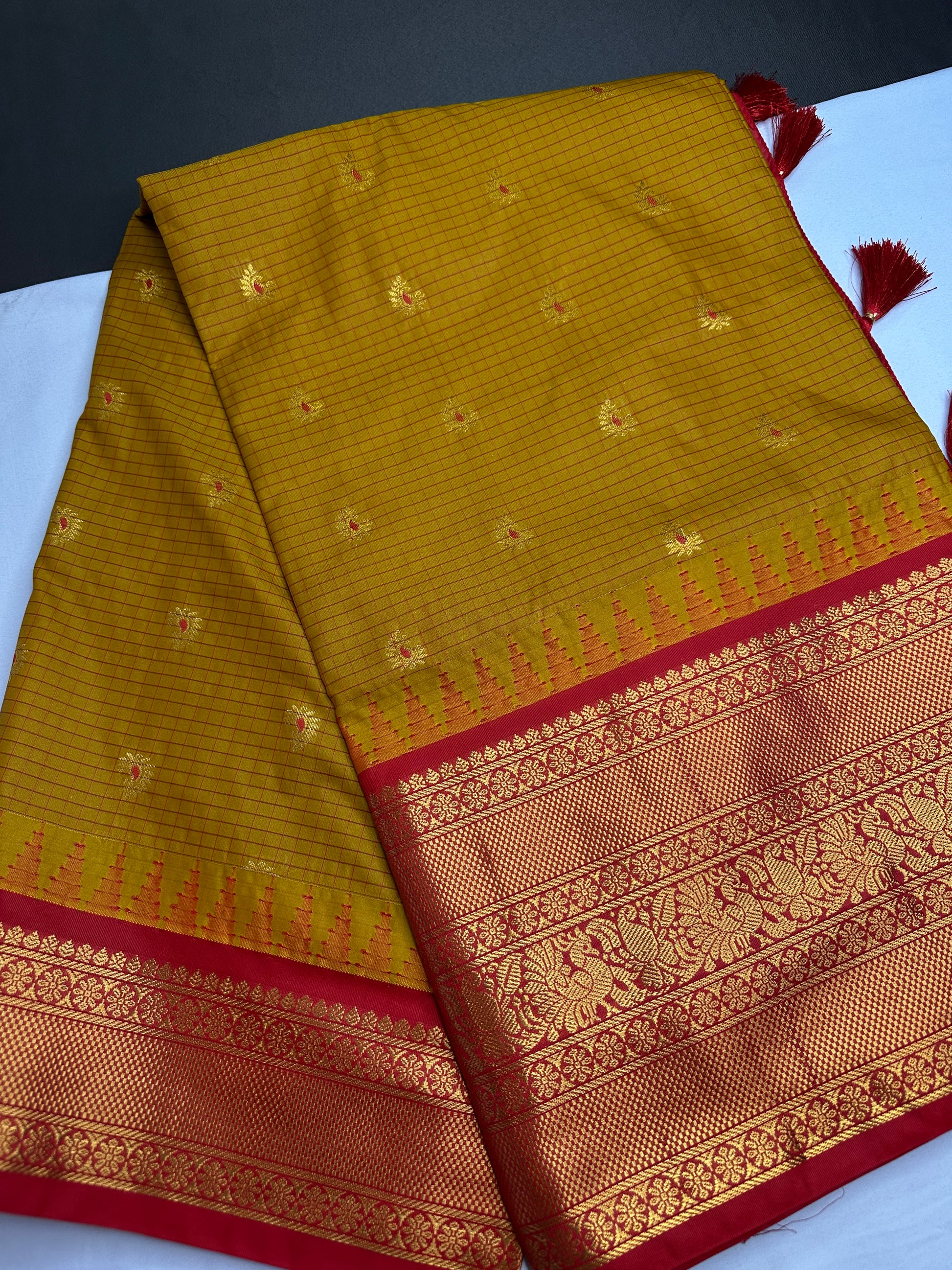Semi Gadwal Mustard Red Saree - 