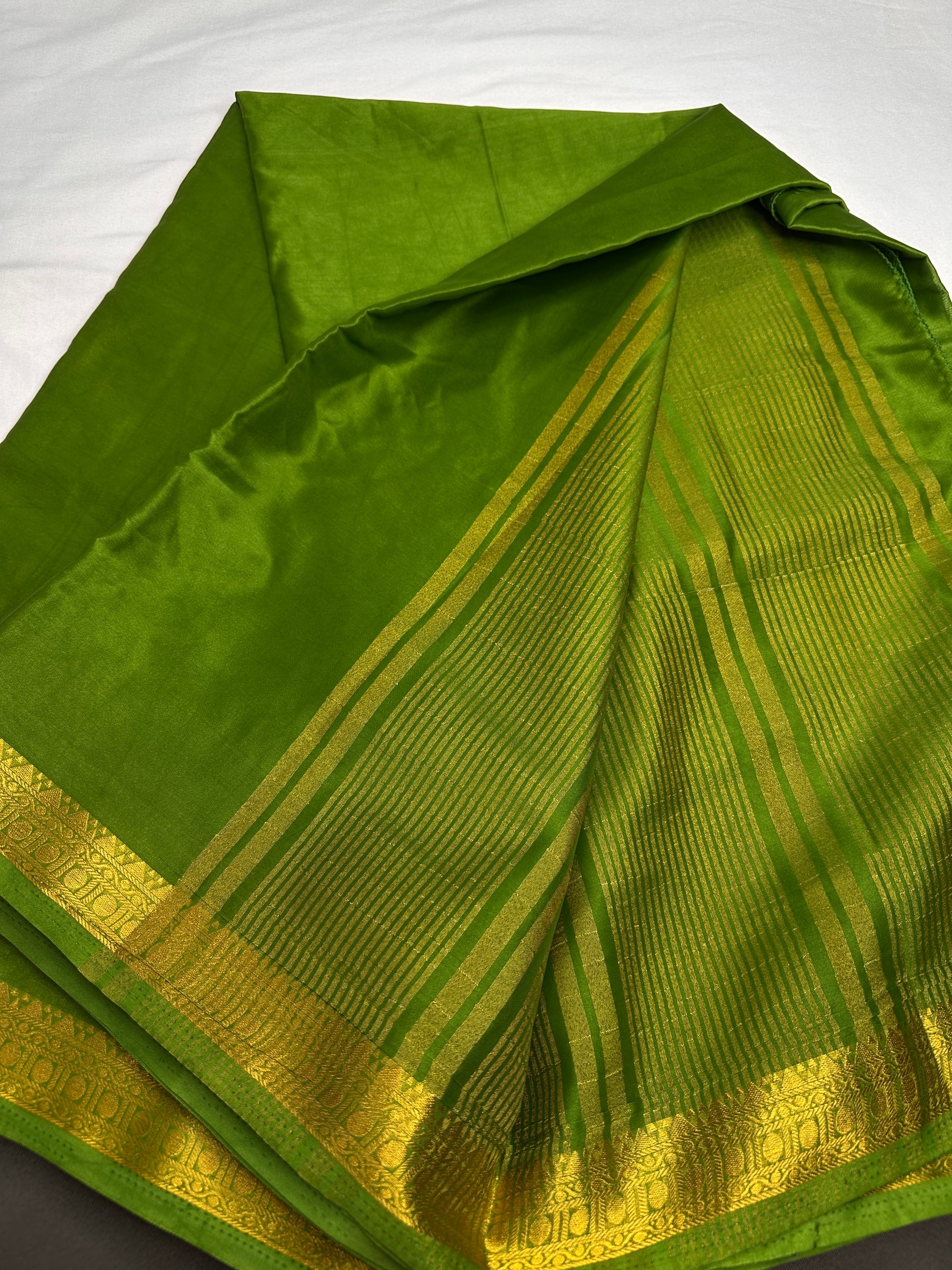 Mysore Crepe Green Semi Silk with 2 Blouses - 