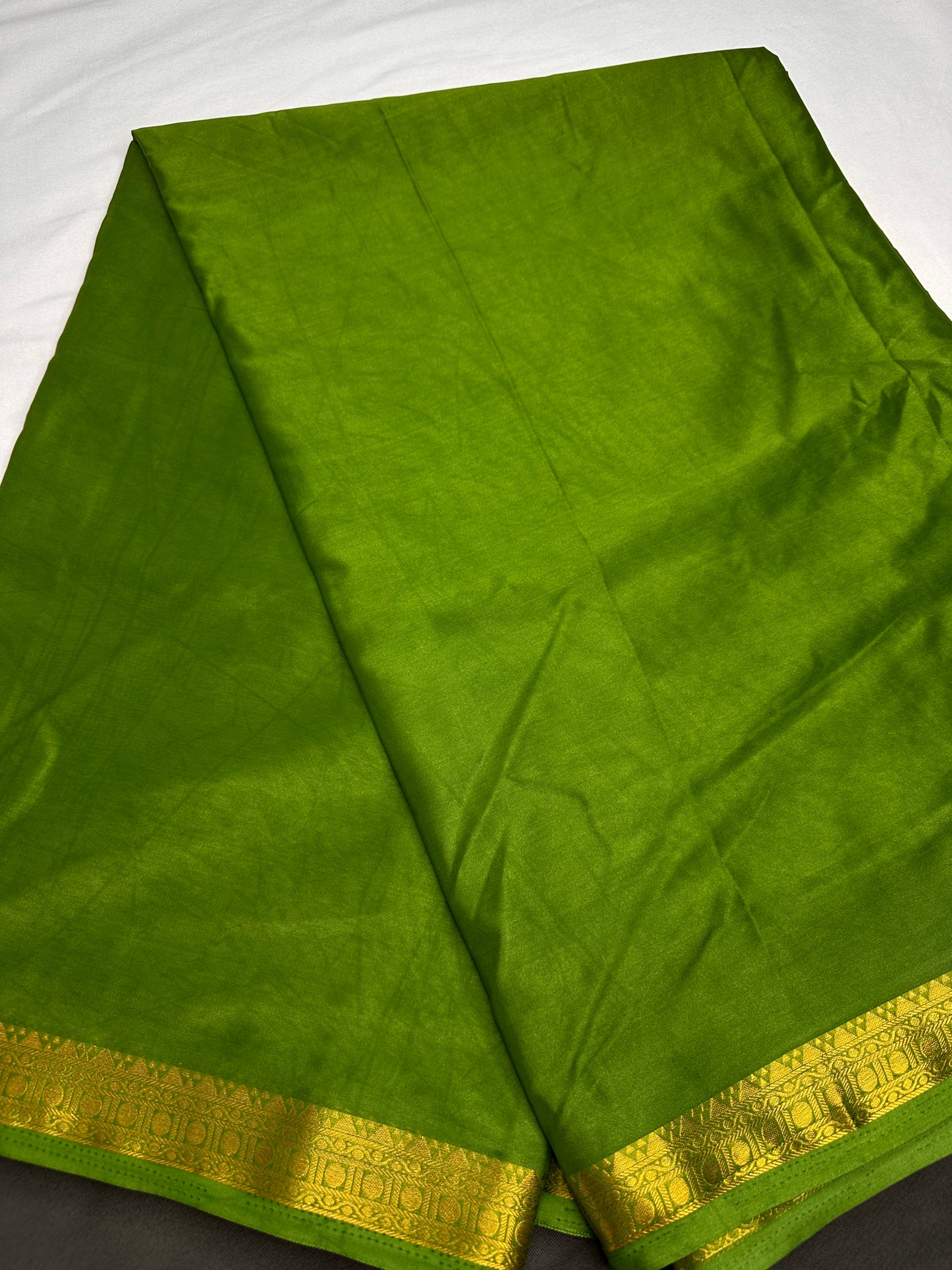 Mysore Crepe Green Semi Silk with 2 Blouses - 