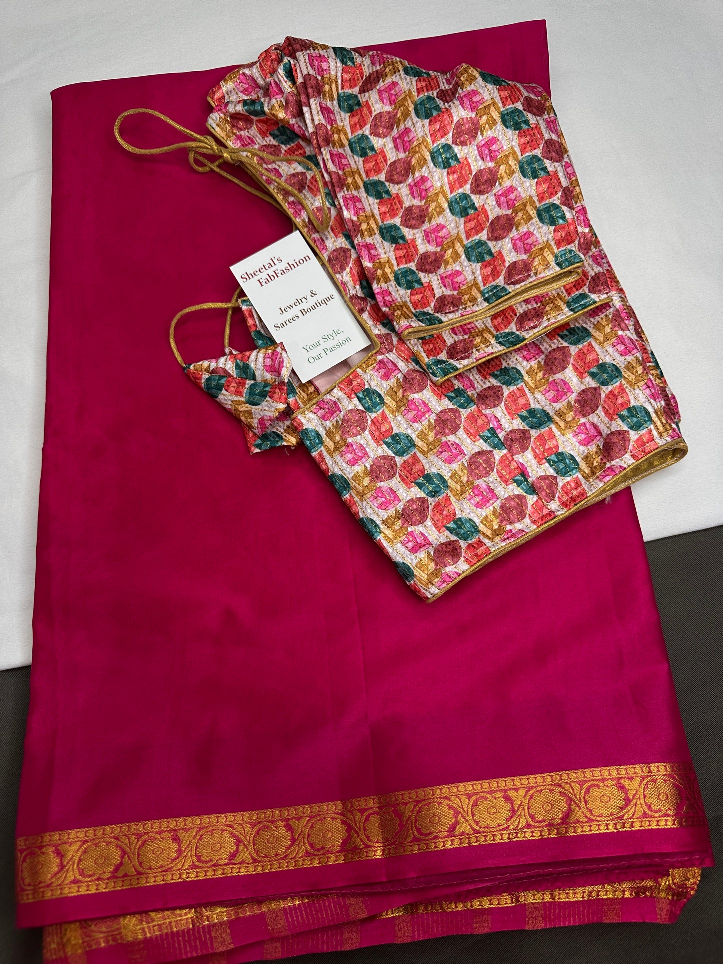 Mysore Crepe Pink Semi Silk with 2 Blouses - 