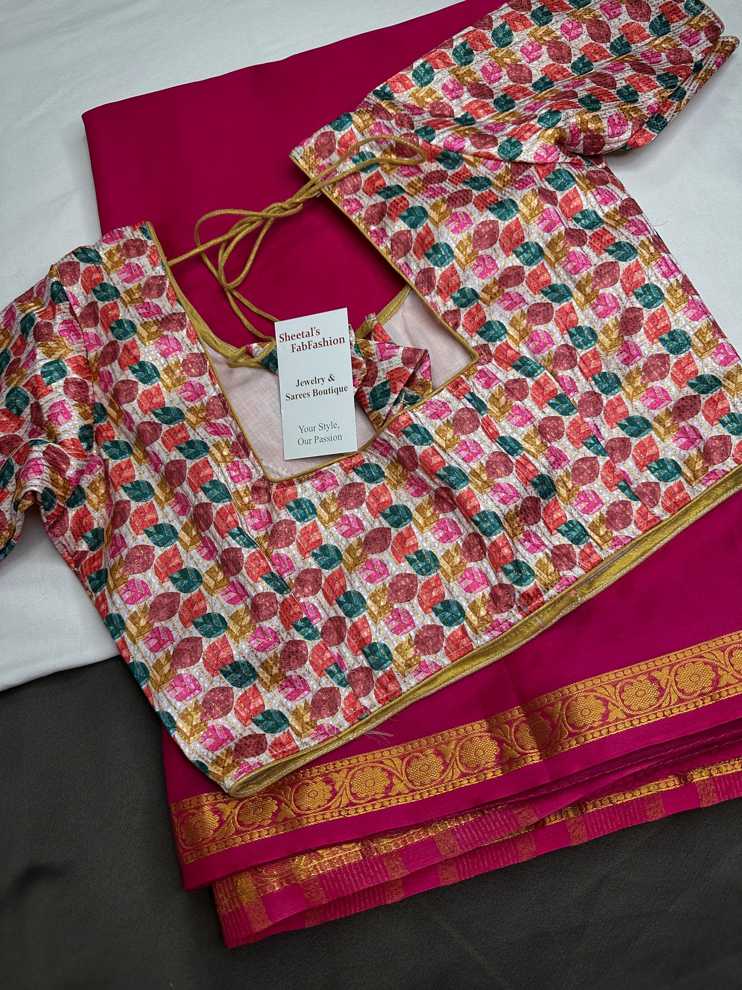 Mysore Crepe Pink Semi Silk with 2 Blouses - 