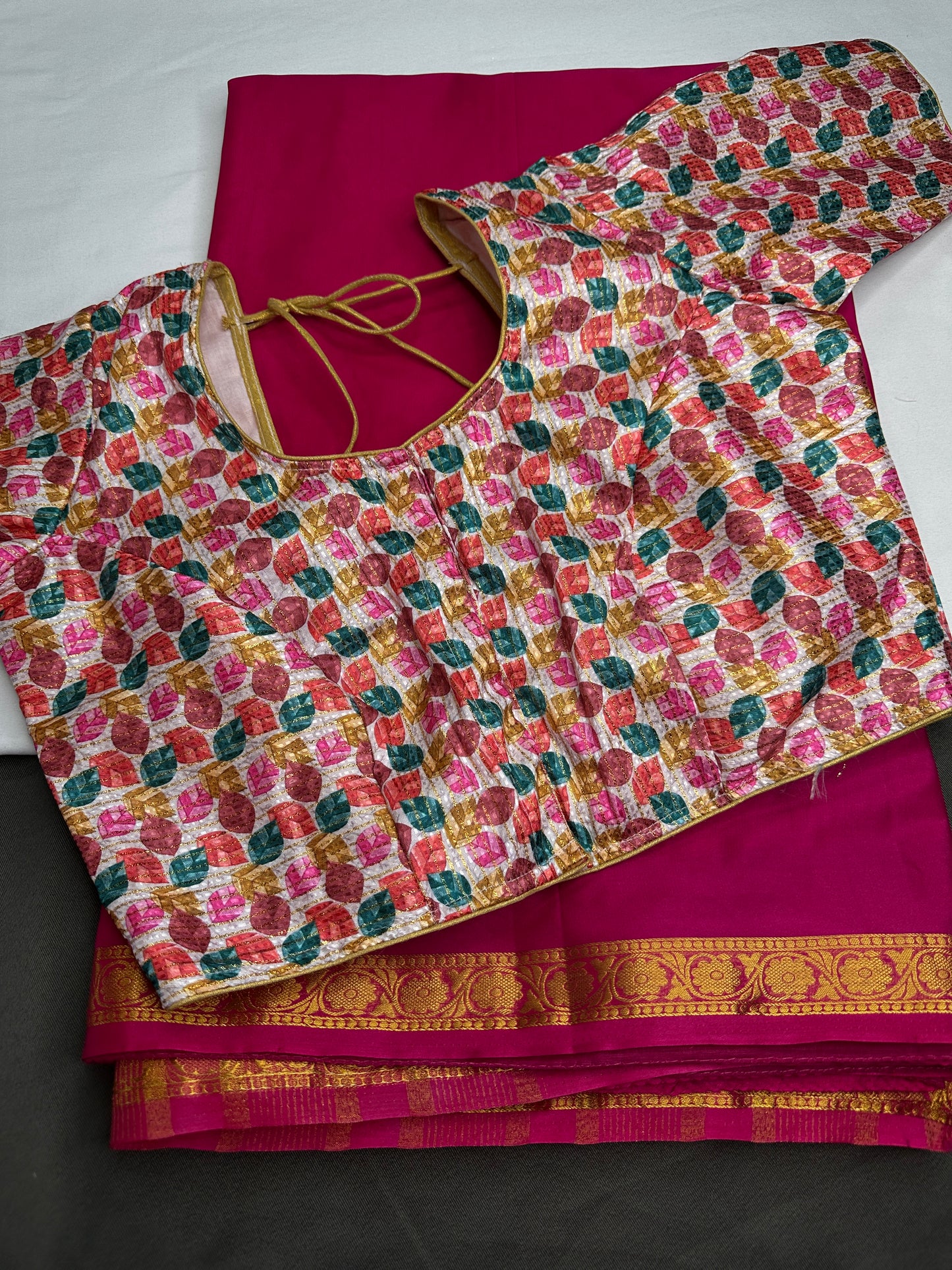 Mysore Crepe Pink Semi Silk with 2 Blouses - 